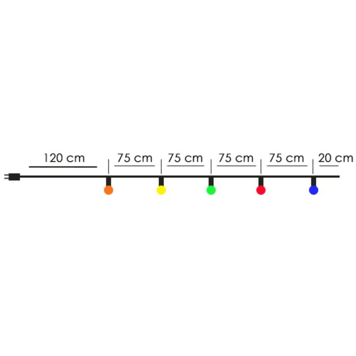 Amlux prikkabel - 20 meter met 30 LED lampen (5 kleuren)