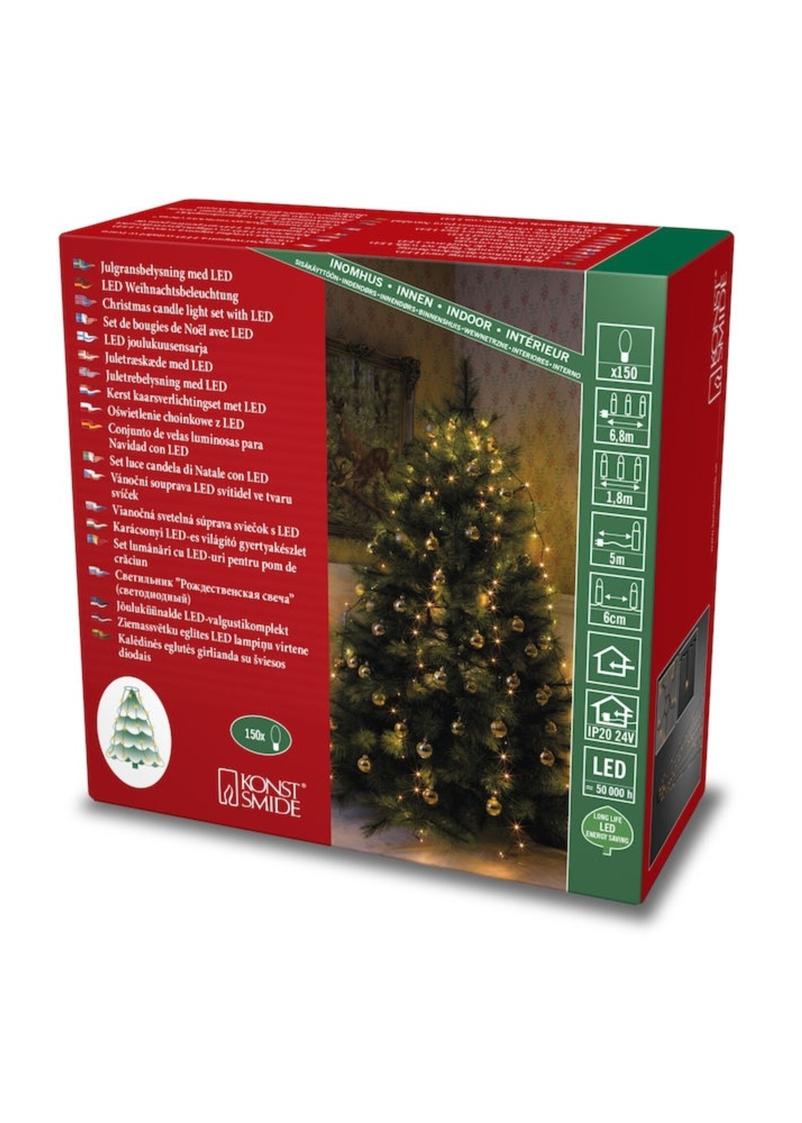 Konstsmide Kerstverlichting - LED lichtmantel 180cm met ring voor kerstboom  - 5x 30 Amber witte LED lampjes