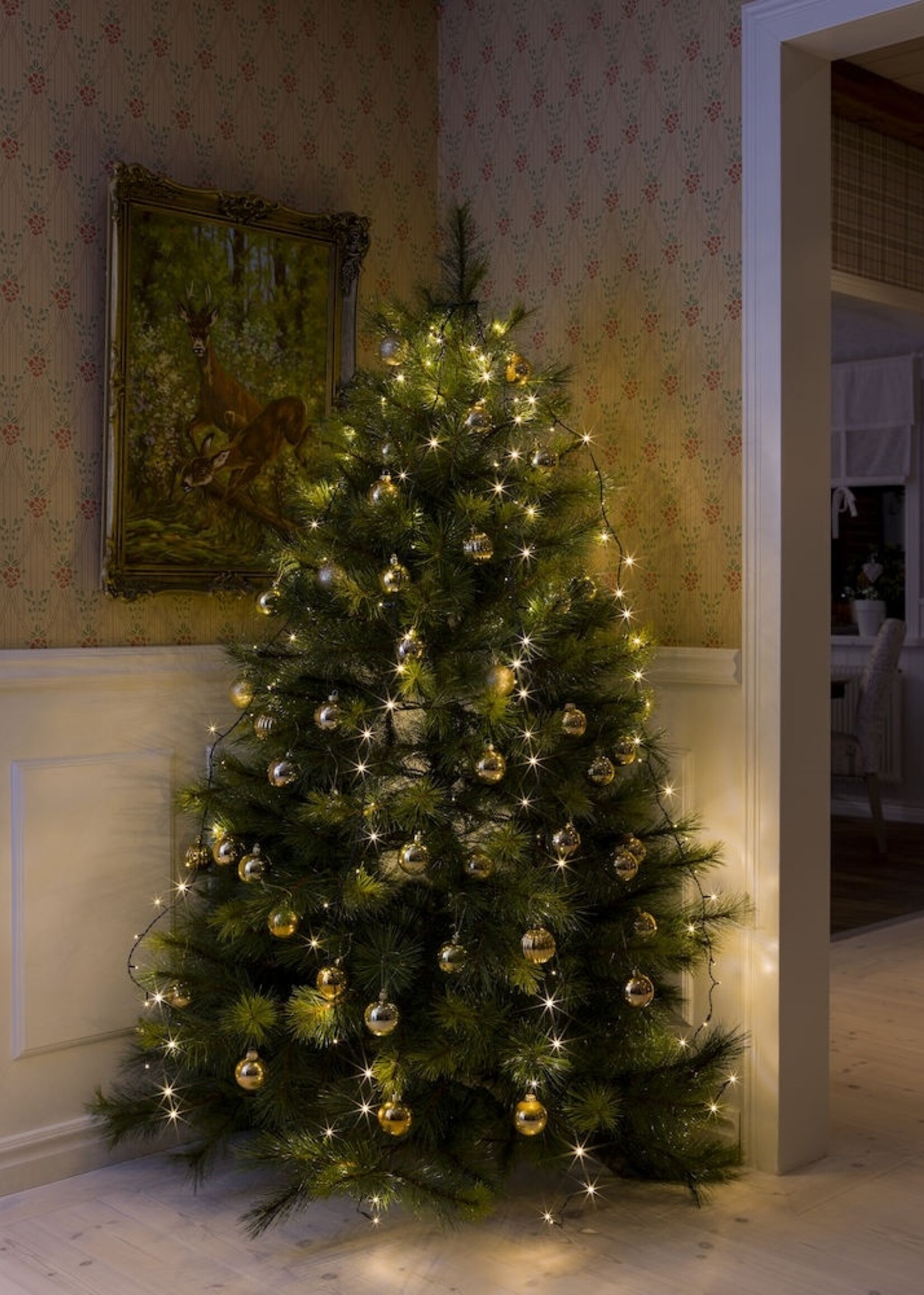Konstsmide Kerstverlichting - LED lichtmantel 180cm met ring voor kerstboom  - 5x 30 Amber witte LED lampjes