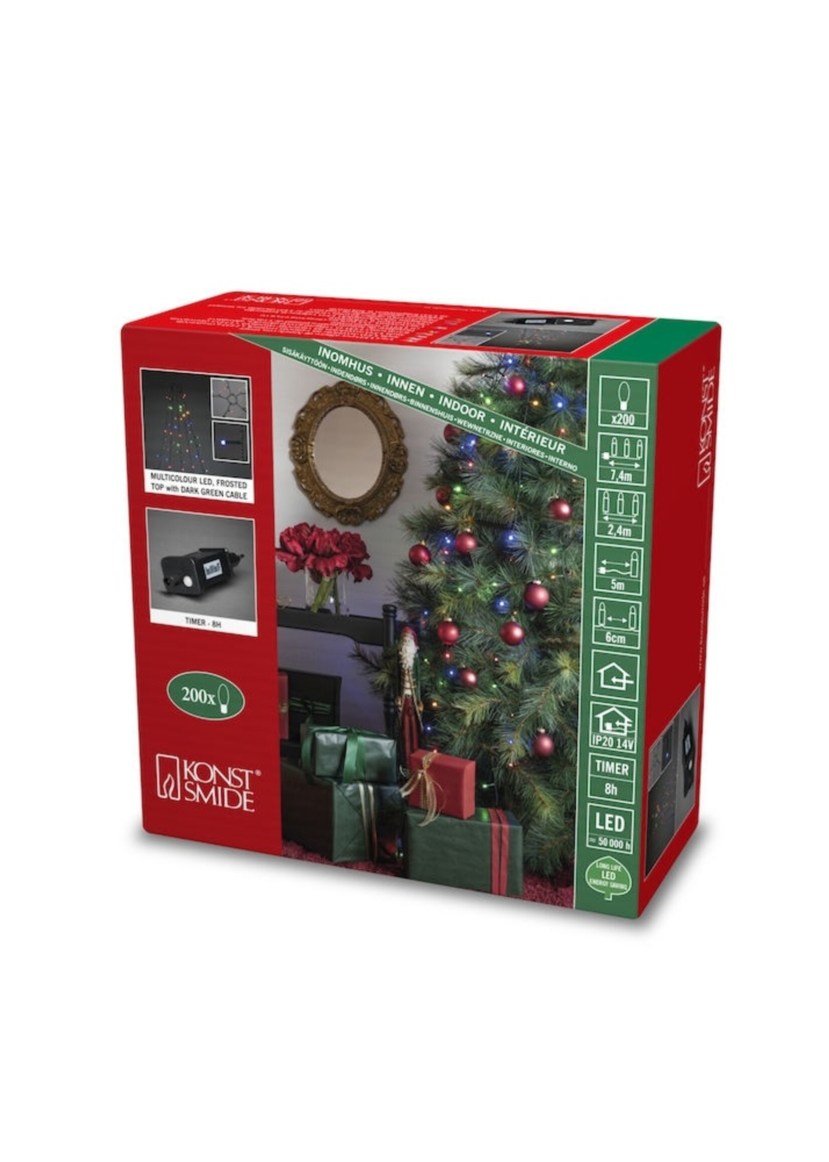 Konstsmide Kerstverlichting - LED lichtmantel 240cm met ring voor kerstboom  - 5x 40 gekleurde LED lampjeshtmantel 180cm met ring voor kerstboom  - 5x 30 LED lampjes