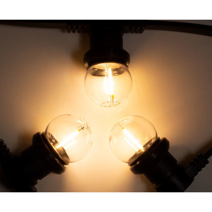 Amlux 5 meter prikkabel met warm  witte filament LED kogellampen