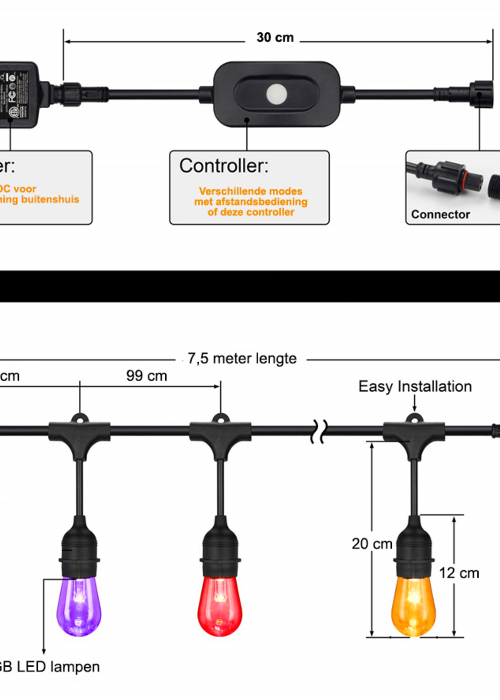 Amlux Smart decoratieve lichtslinger 15 Meter met 15 LED lampen - afstandsbediening
