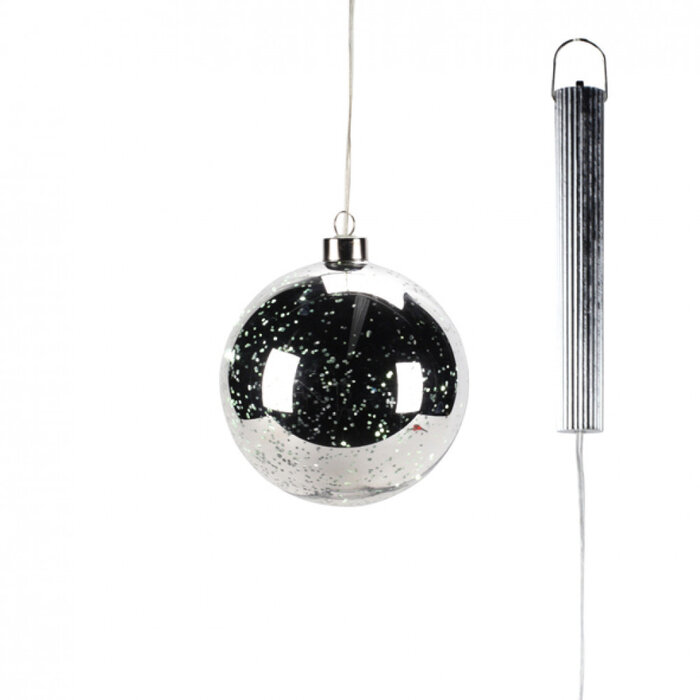 Zilveren Glazen LED BOL - 12 cm "Lucy"