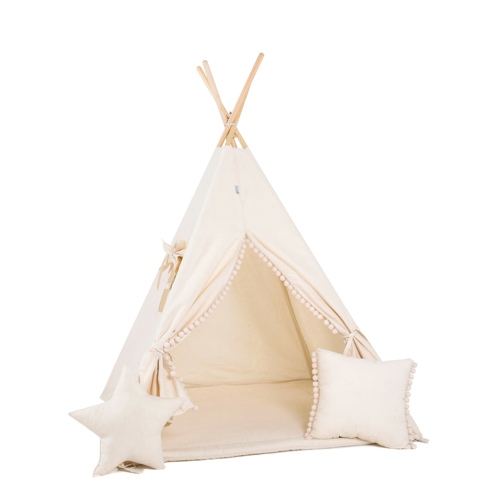 Sowka TIPI tent Beige met pompons + mat en kussens