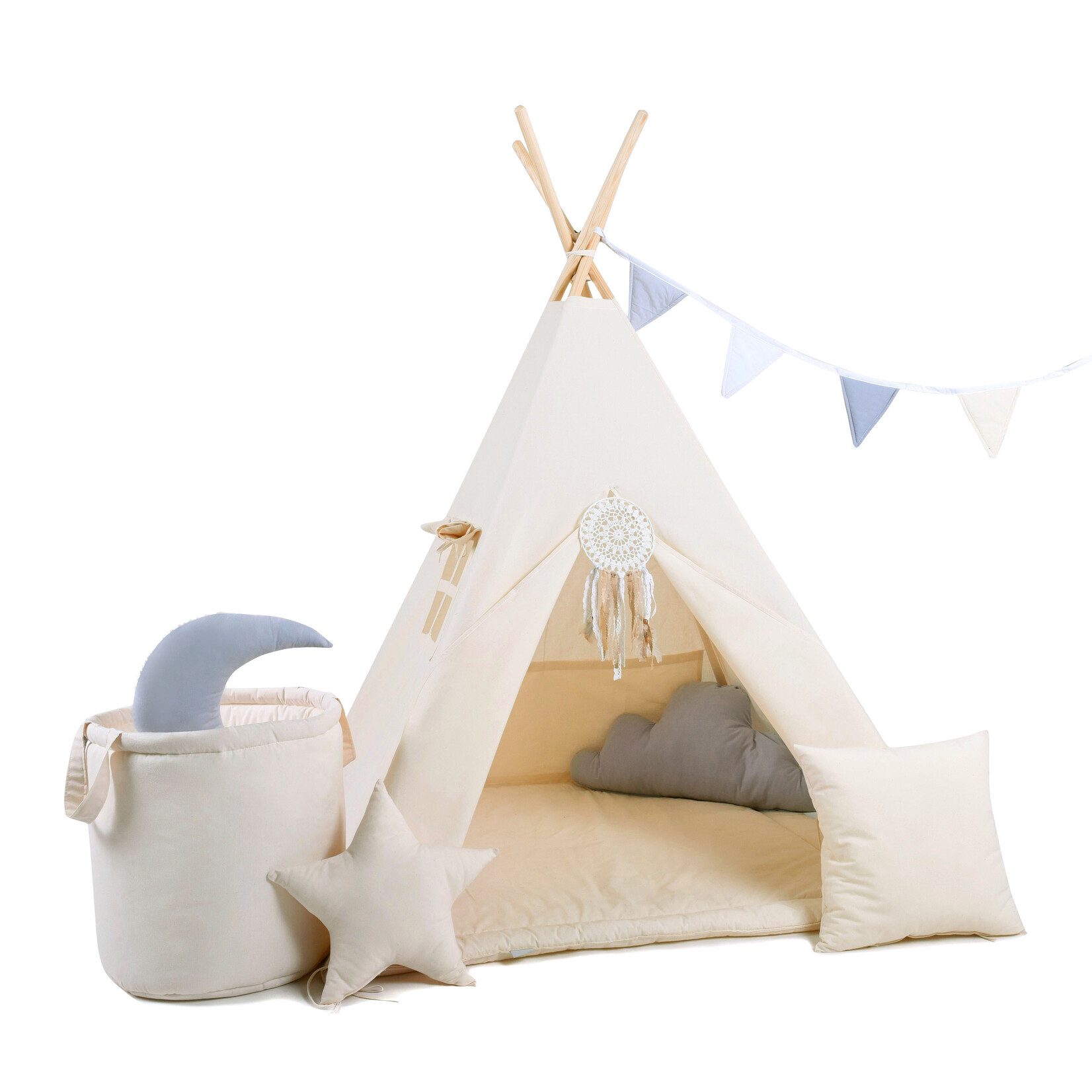 Sowka TIPI tent Beige met speelmat en 2 kussens