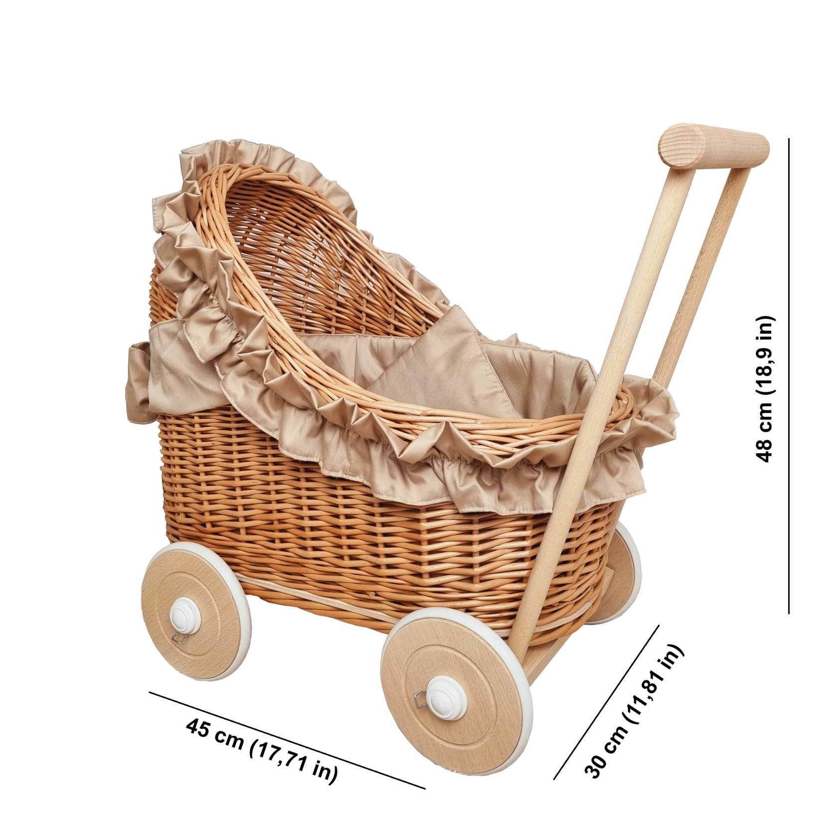 Wiklibox Poppenwagen met  beige dekens en ruches