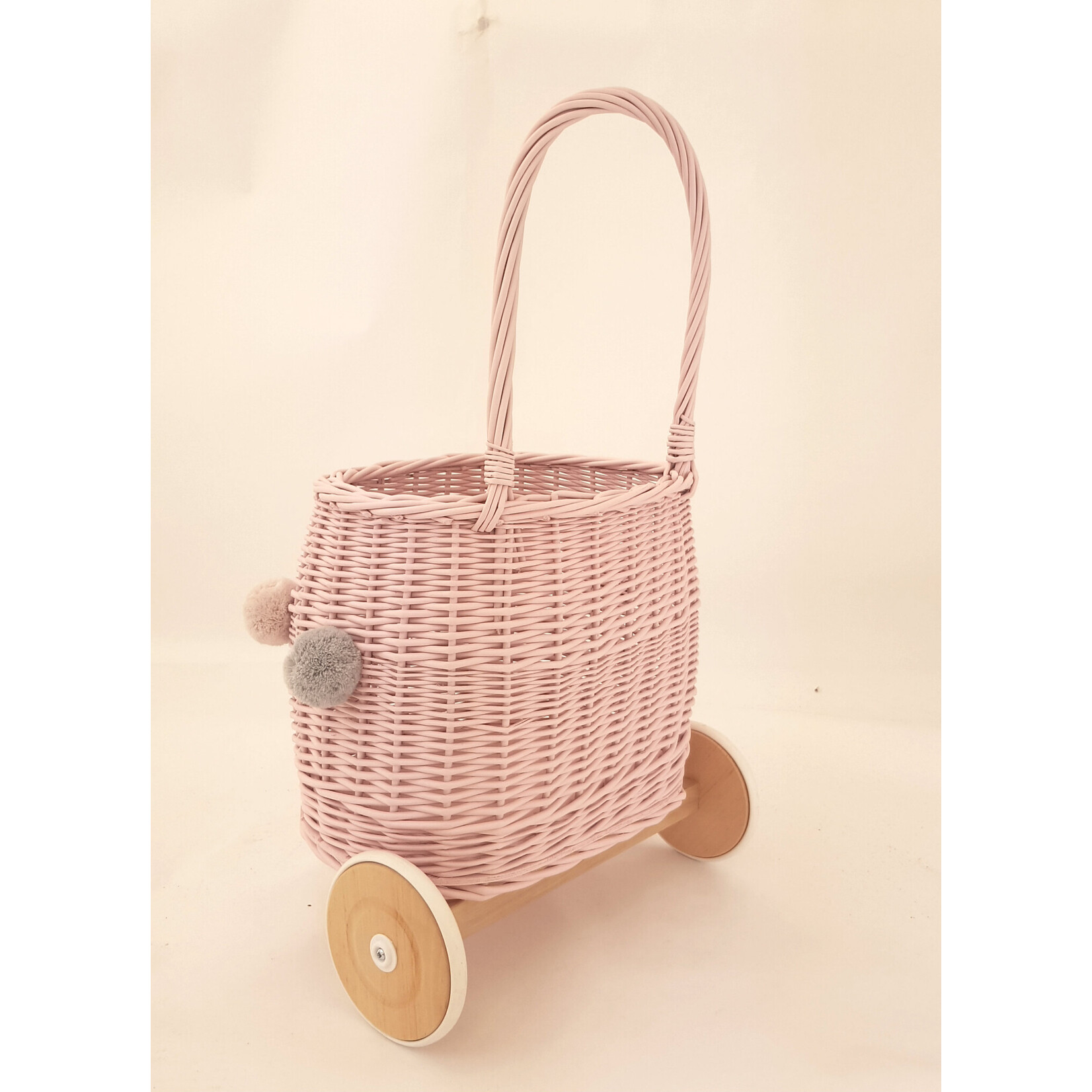 Wiklibox Opbergmand voor speelgoed op wielen met pompons Roze
