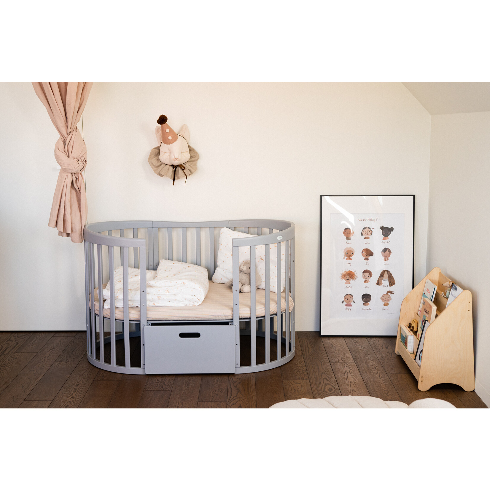 Waldin Multifunctioneel  OVAAL7 in 1 Babybed / peuterbed incl. matras - Grijs