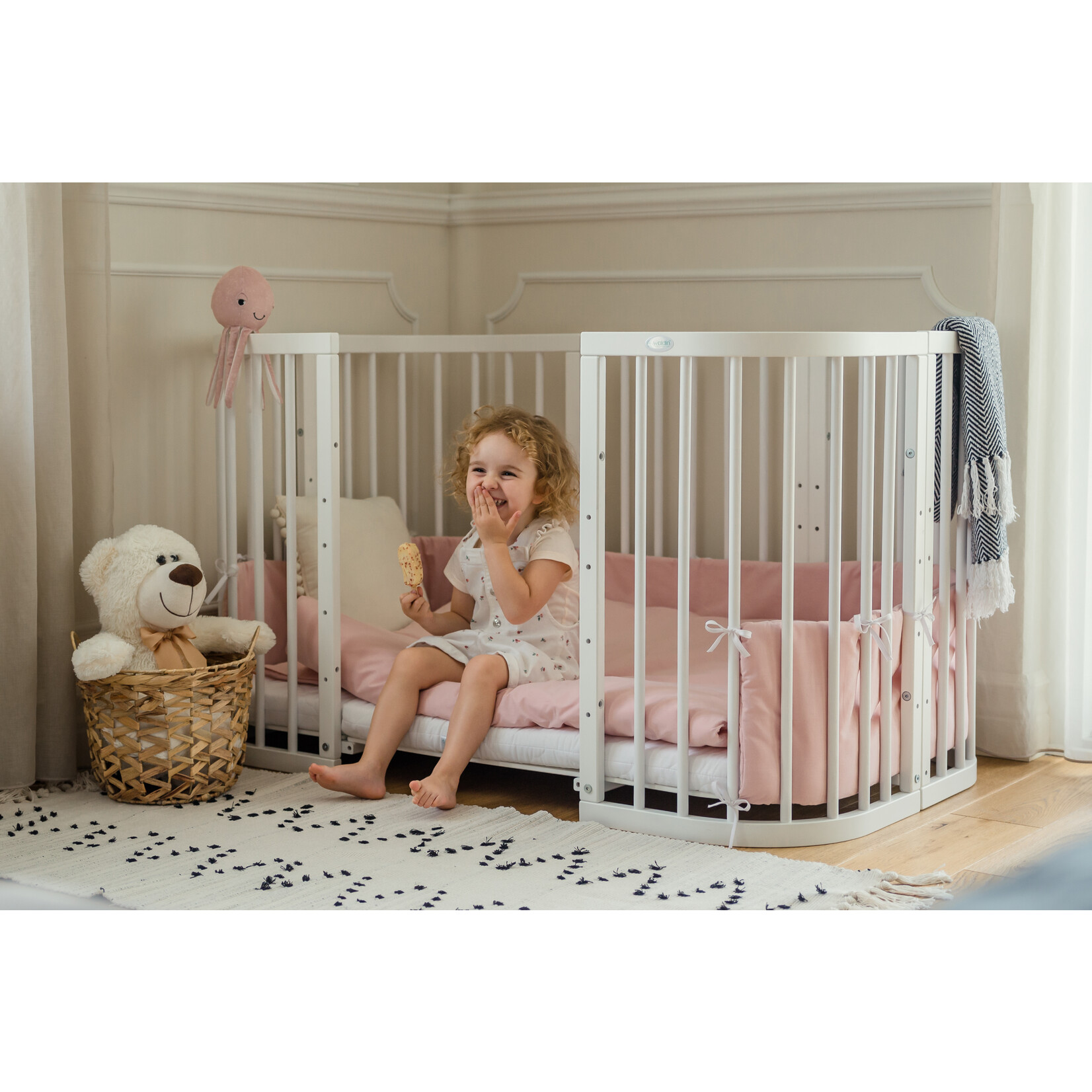 Waldin Multifunctioneel 7 in 1 Babybed / peuterbed Wit incl. matras