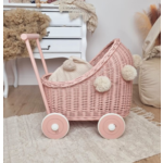 Wiklibox Poppenwagen Roze met beige dekens en pompons