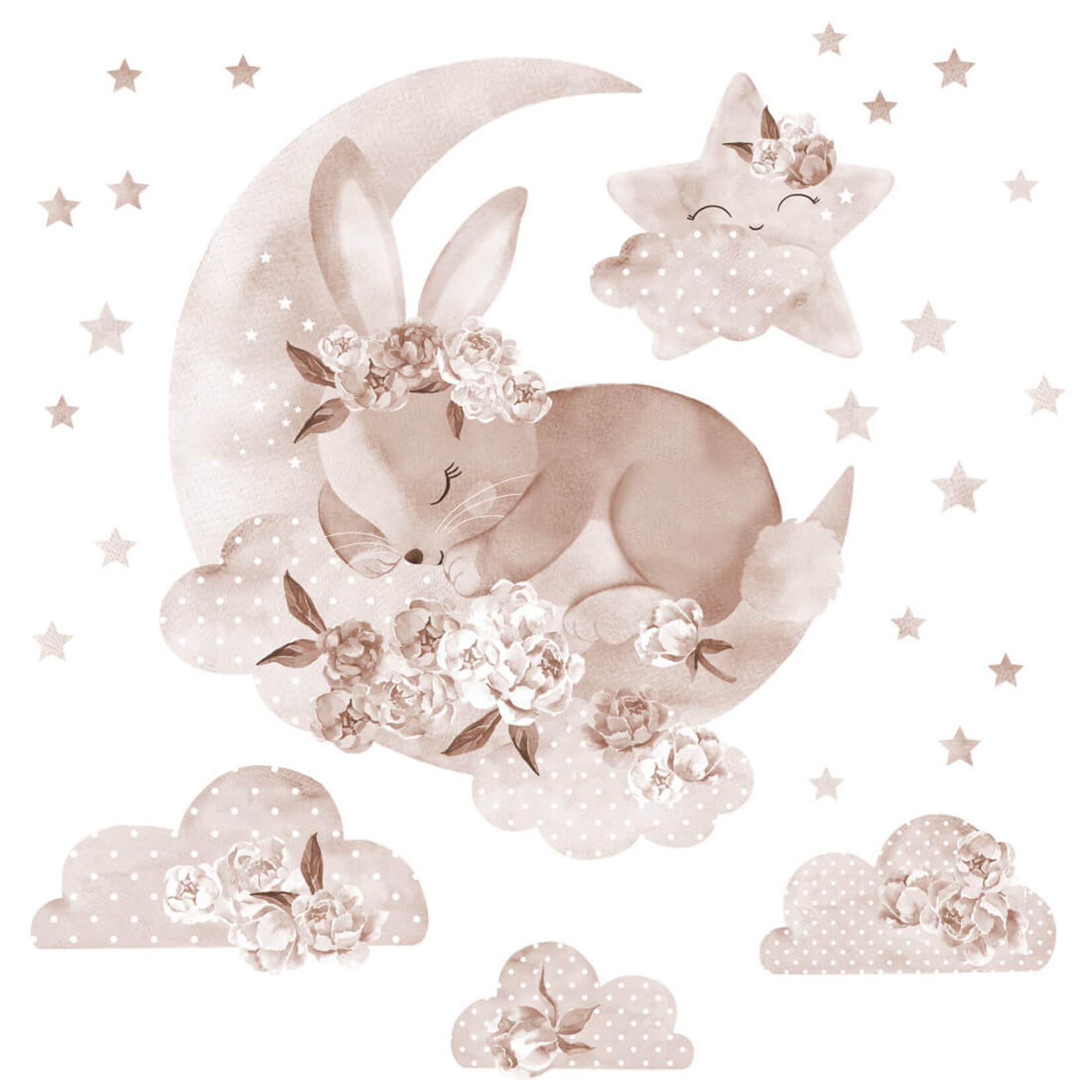 Pastelowe Love Muursticker Boho Sleeping Rabbit