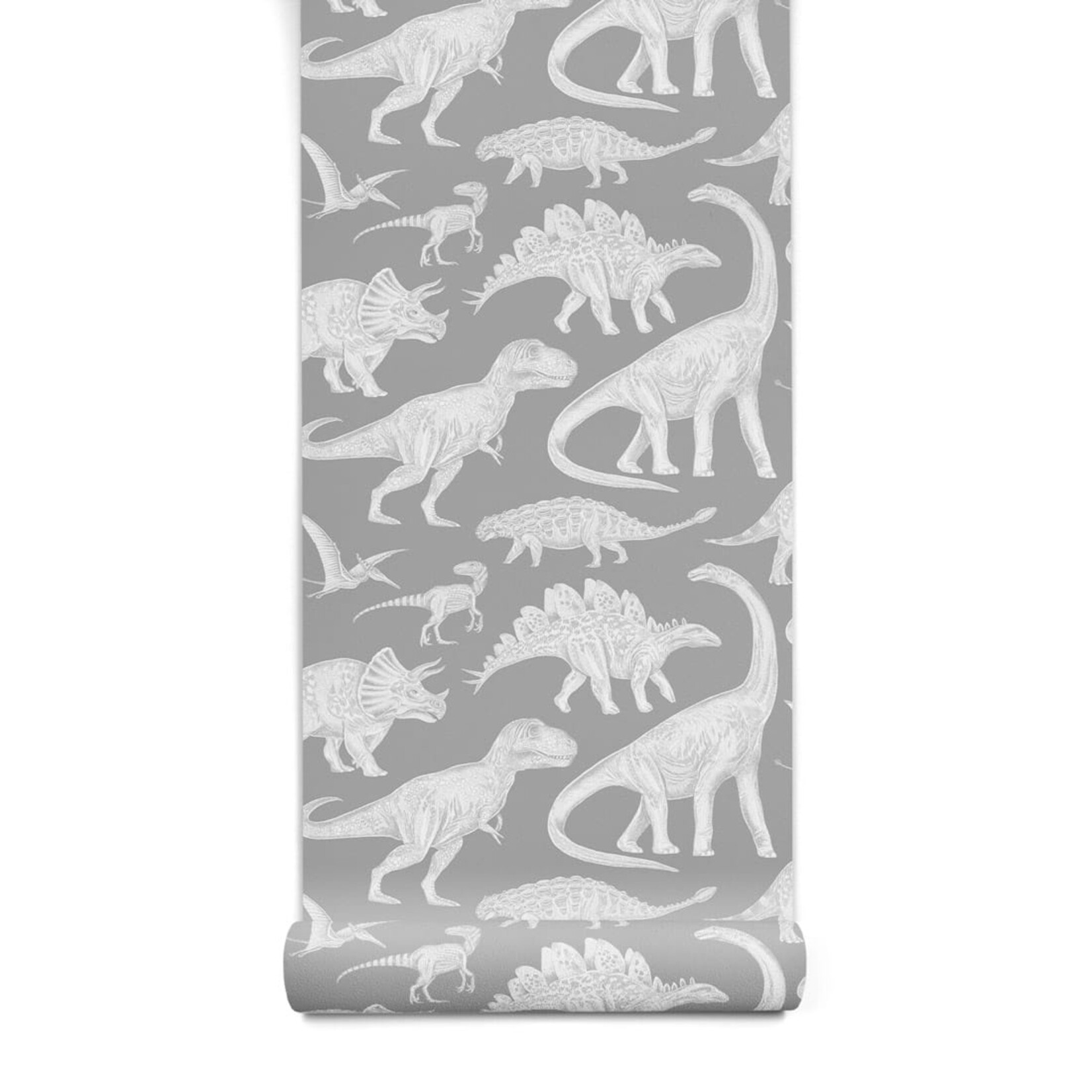 Pastelowe Love Behang - Dino Gray - 2,8 m strook
