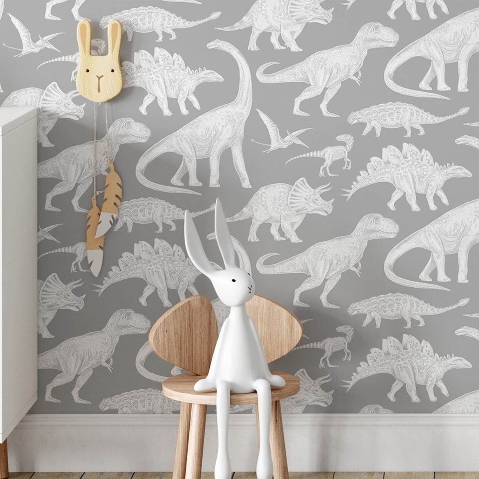 Pastelowe Love Behang - Dino Gray - 2,8 m strook