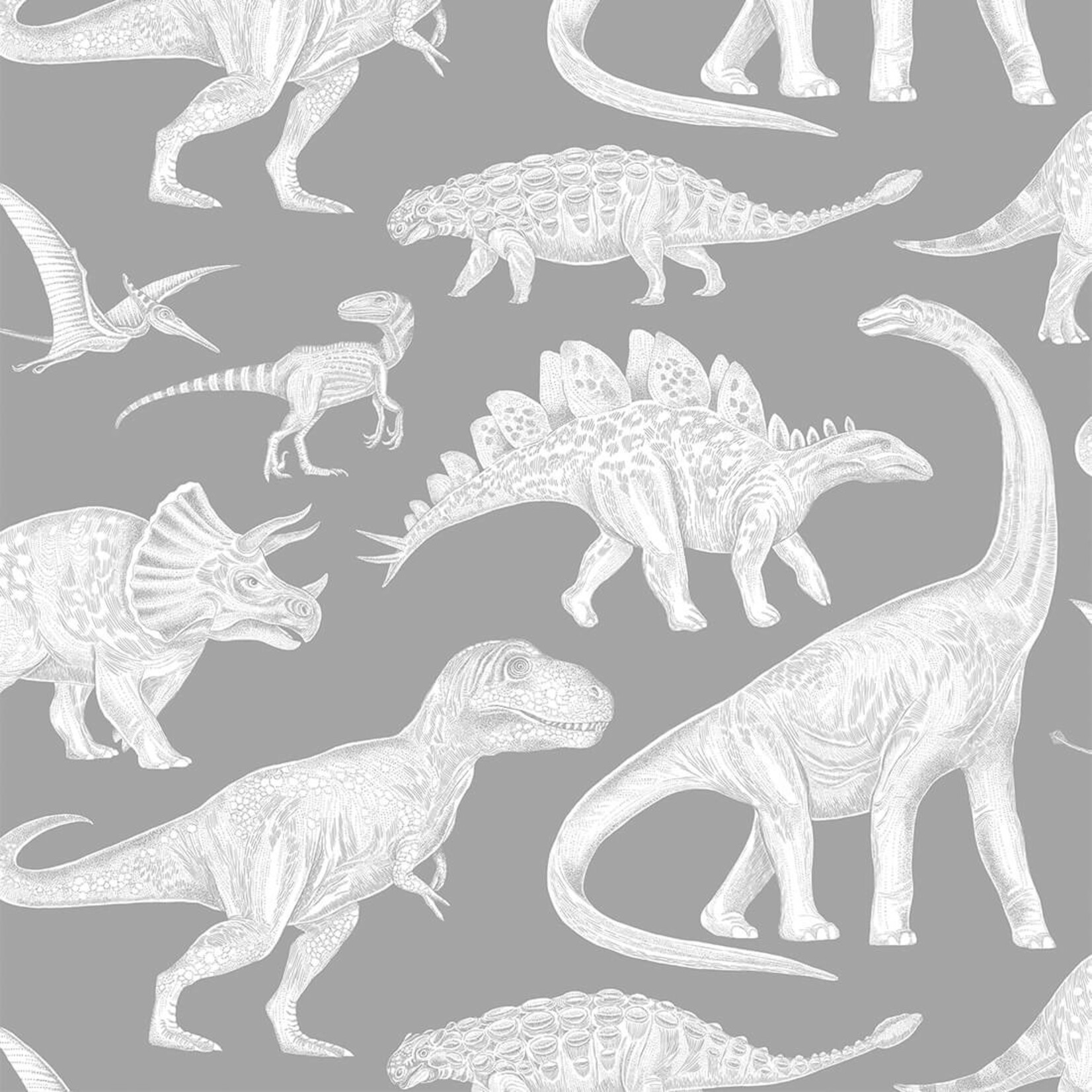 Pastelowe Love Behang - Dino Gray - 2,8 m strook