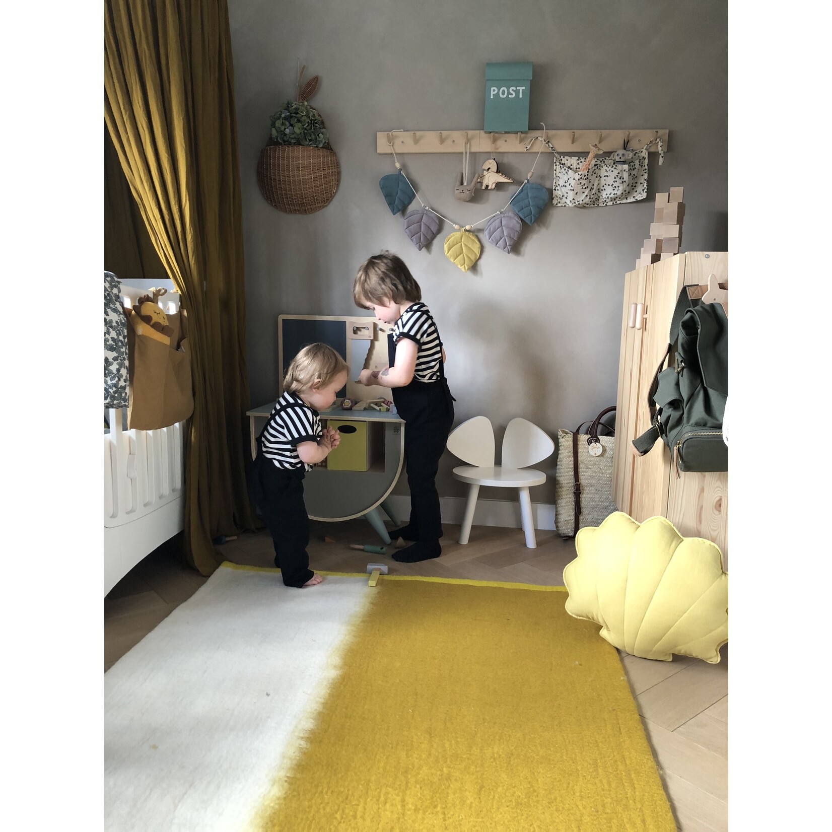 MOI MILI Linnen slinger met bladeren - Spring - mintgroen, roze, grijs, donkerbeige