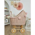 Wiklibox Hoge Poppenwagen Roze met glitter en dekens en pompons