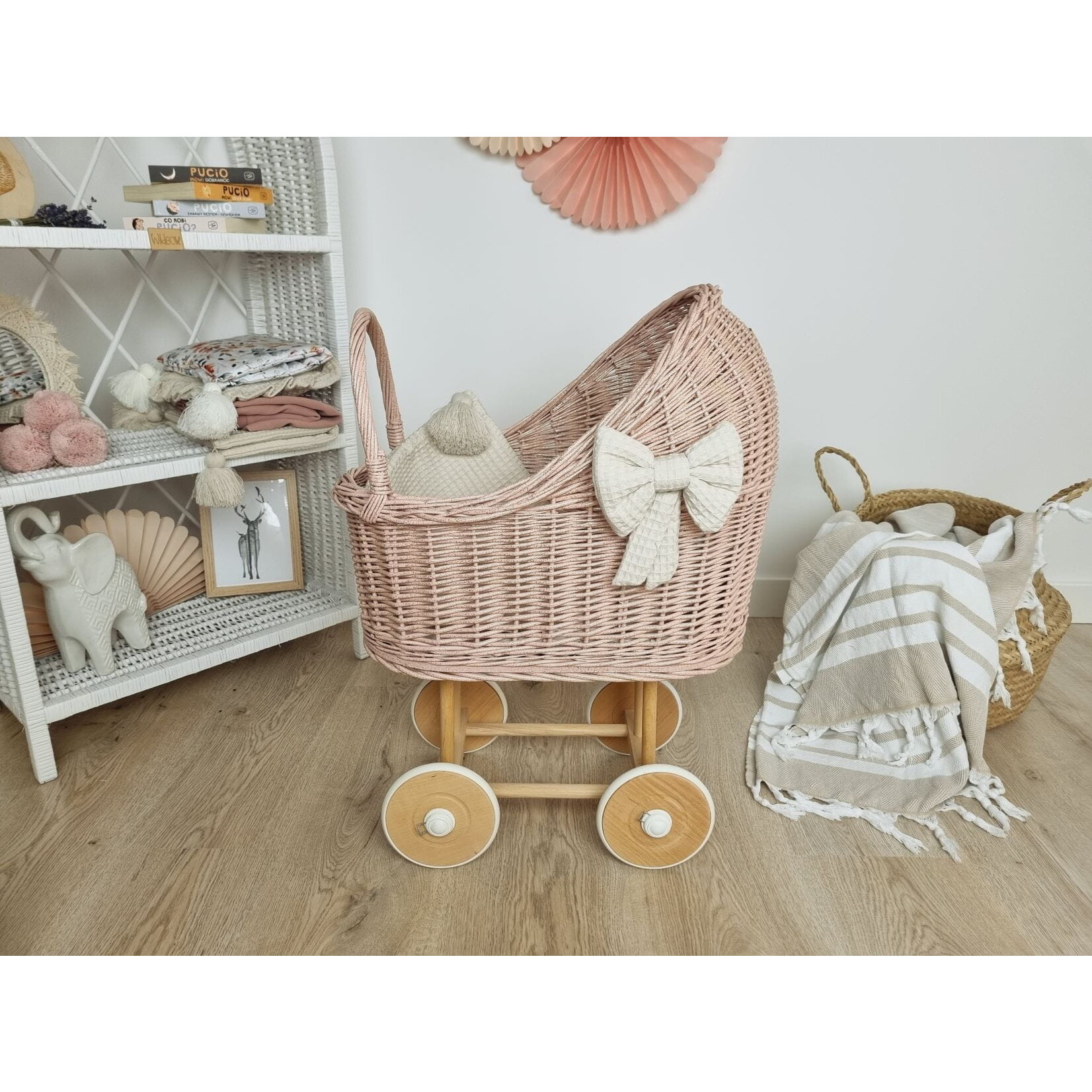 Wiklibox Hoge Poppenwagen - Roze met glitter en dekens