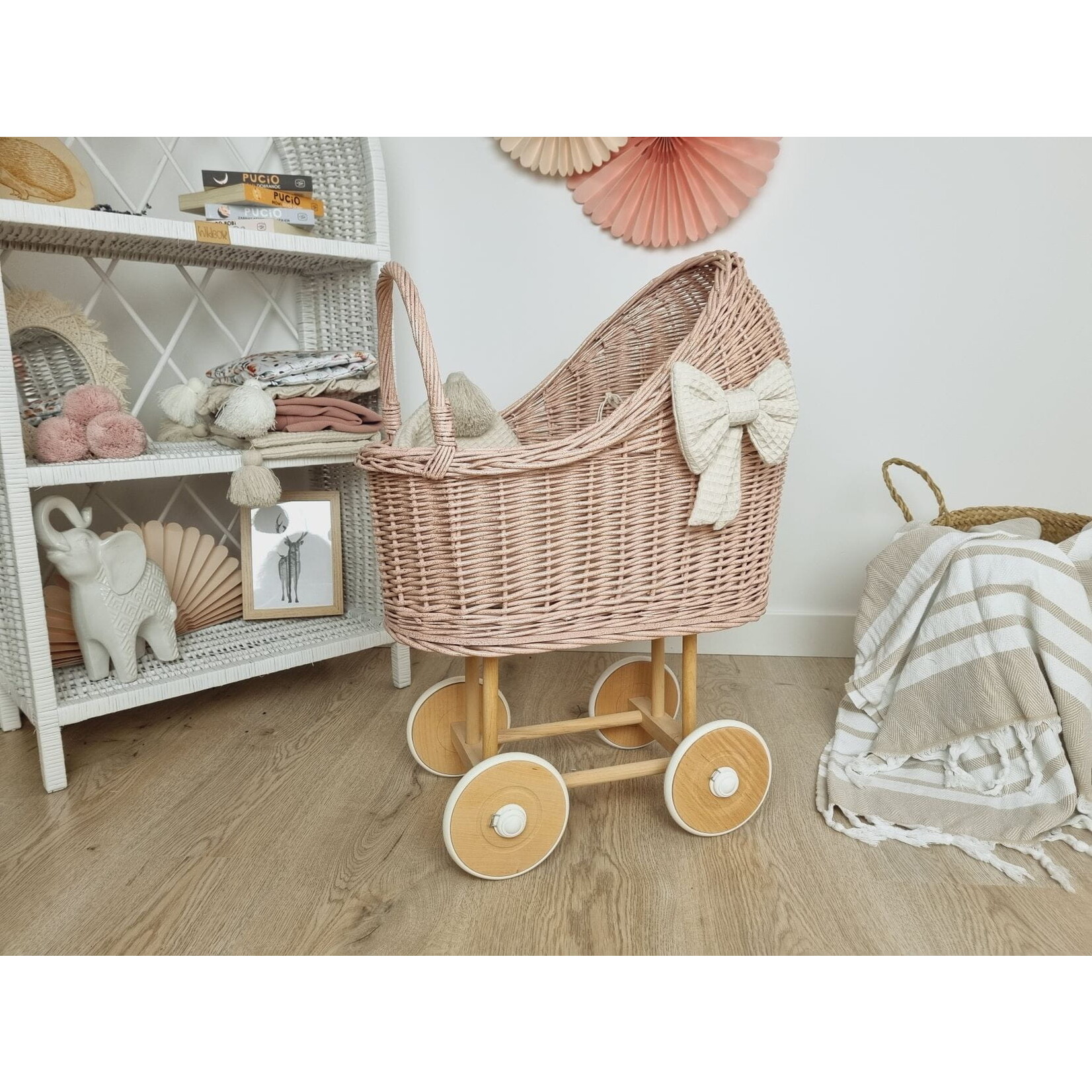 Wiklibox Hoge Poppenwagen - Roze met glitter en dekens