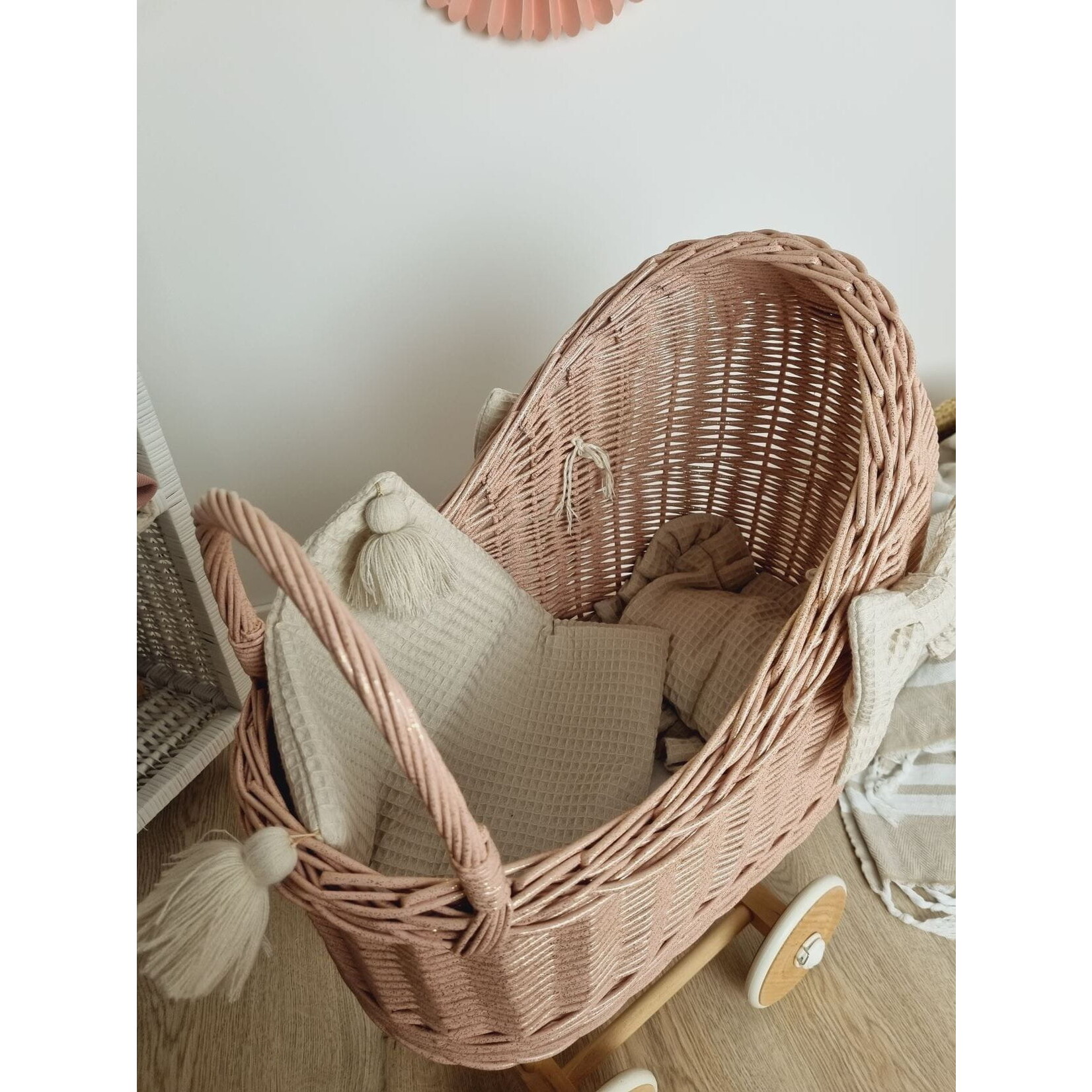 Wiklibox Hoge Poppenwagen - Roze met glitter en dekens