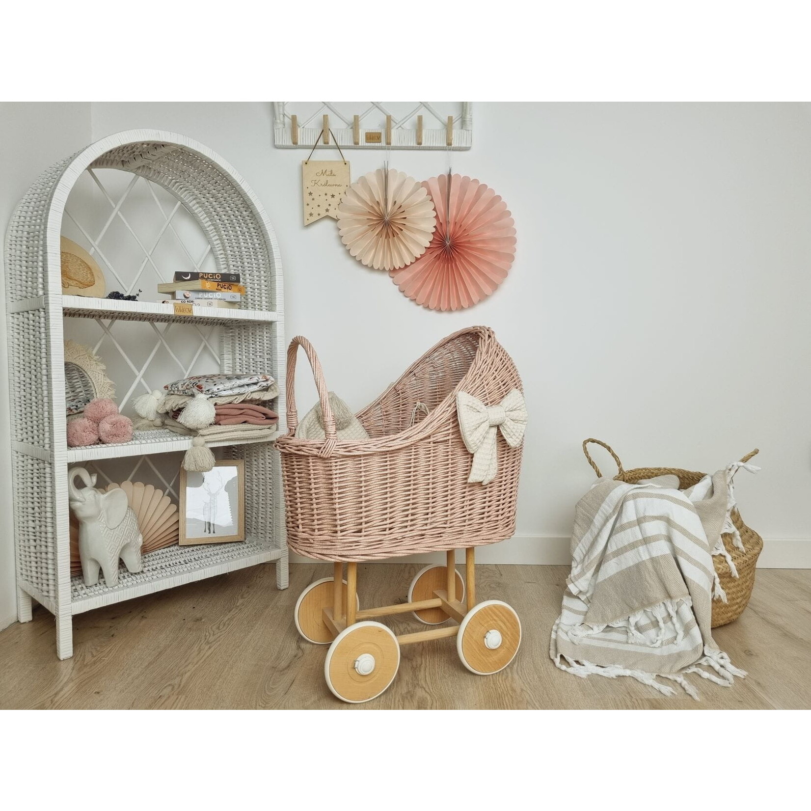Wiklibox Hoge Poppenwagen - Roze met glitter en dekens