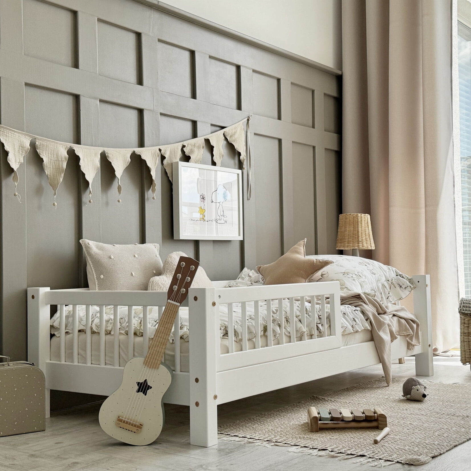 Luletto Houten bed Basic Alto met barrière- wit 190x90cm