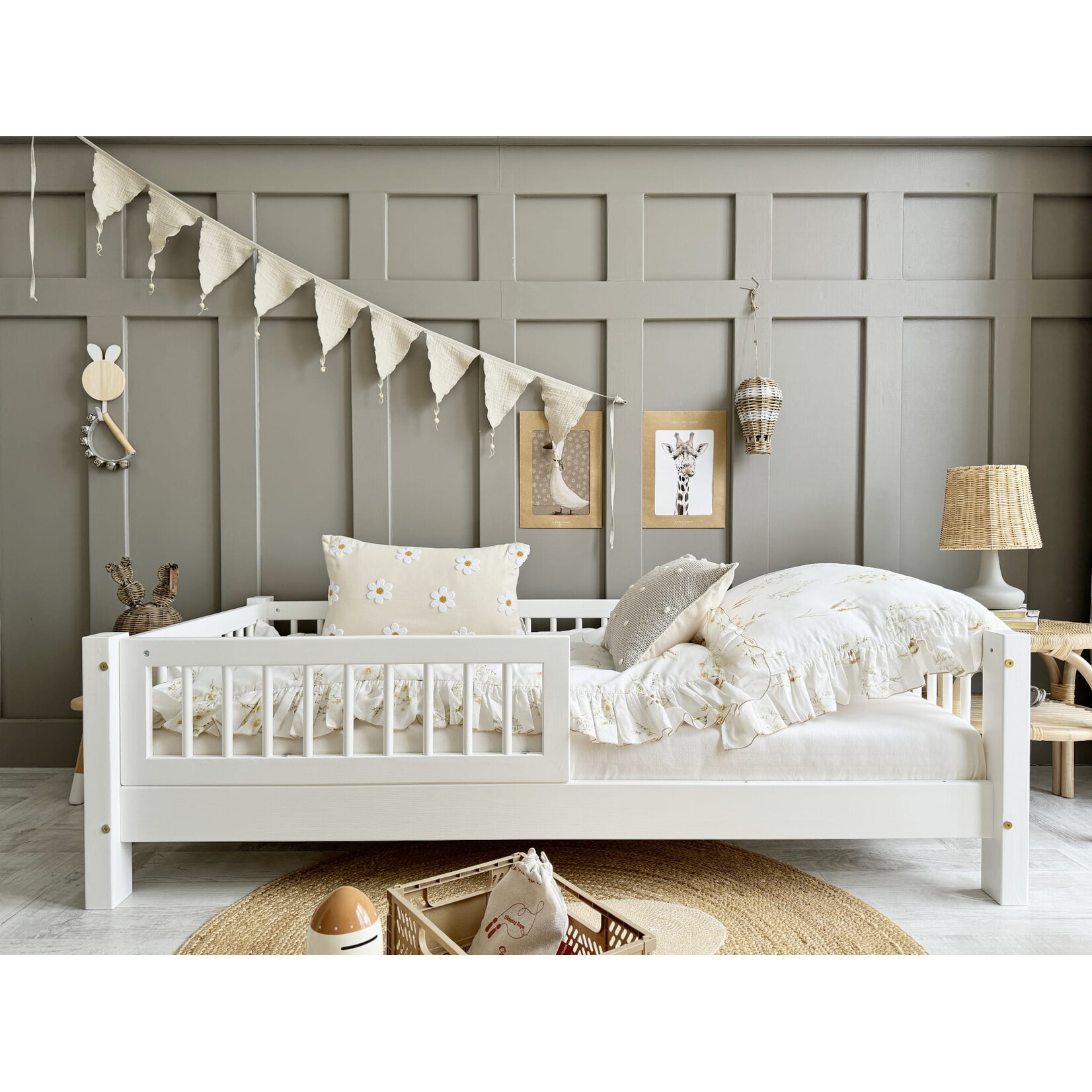 Luletto Houten bed Basic Alto met barrière- wit 190x90cm
