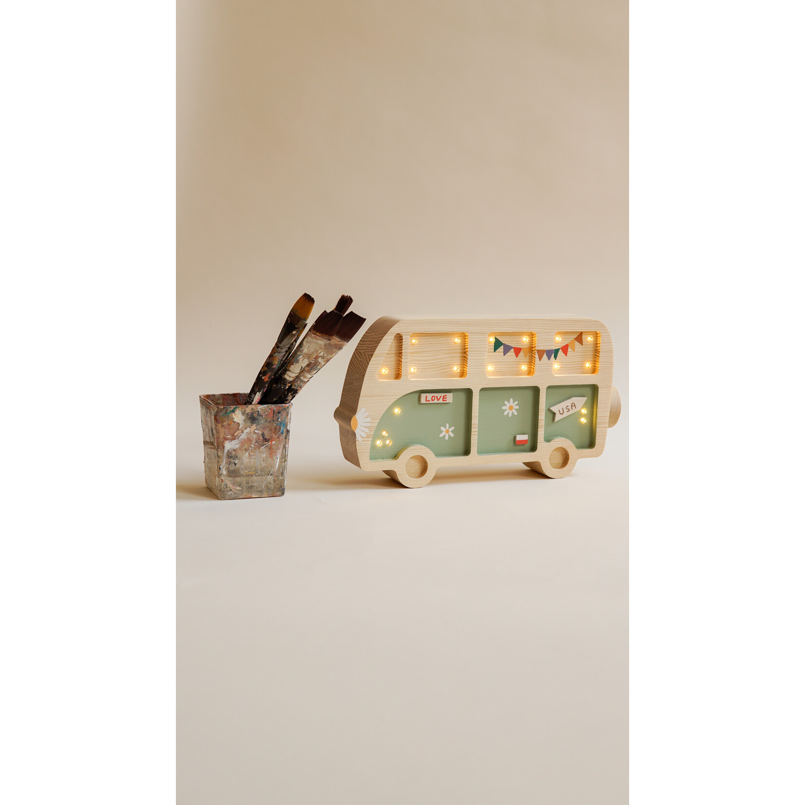 RoomGAGA Houten decoratieve lamp - Hippie Van - Groen