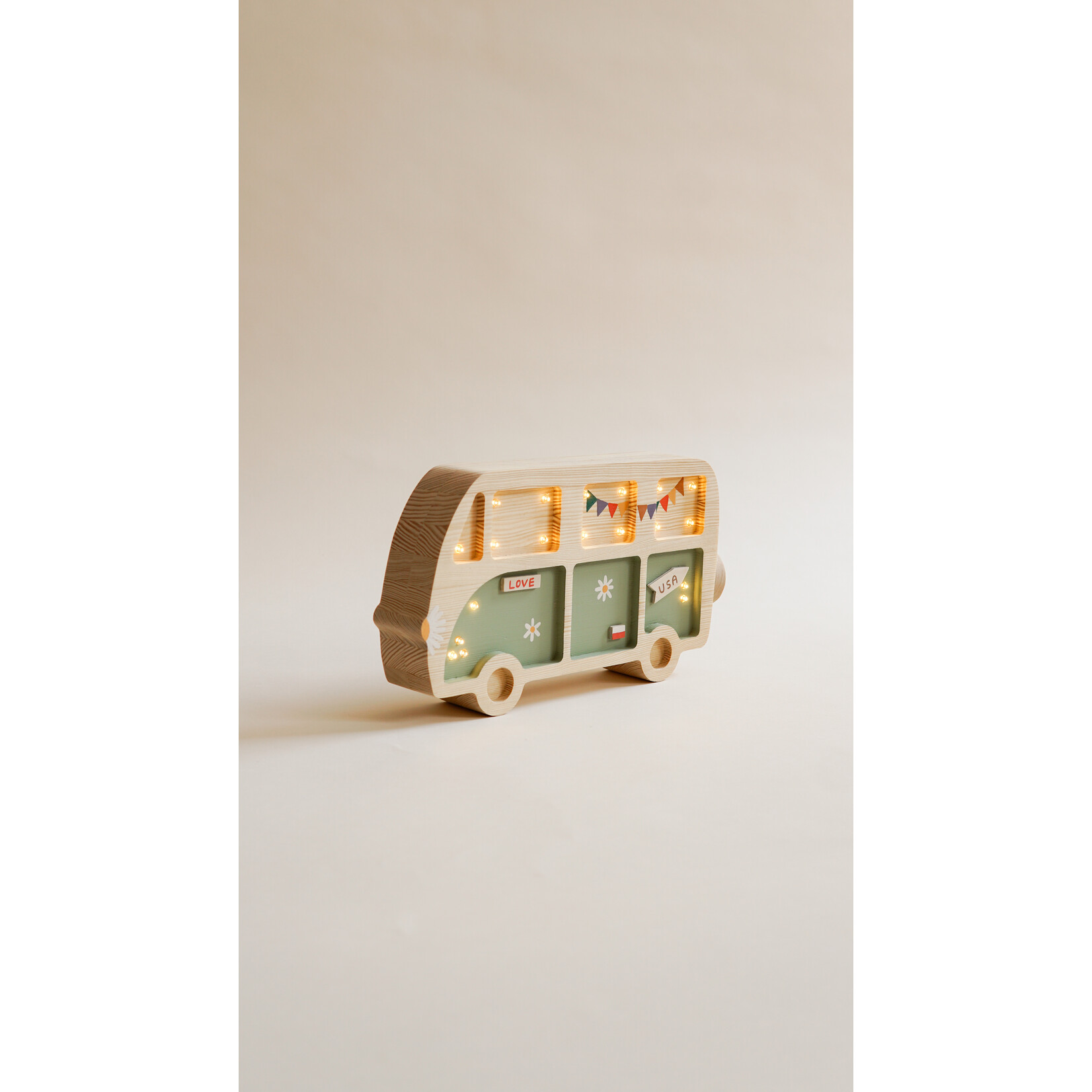 RoomGAGA Houten decoratieve lamp - Hippie Van - Groen