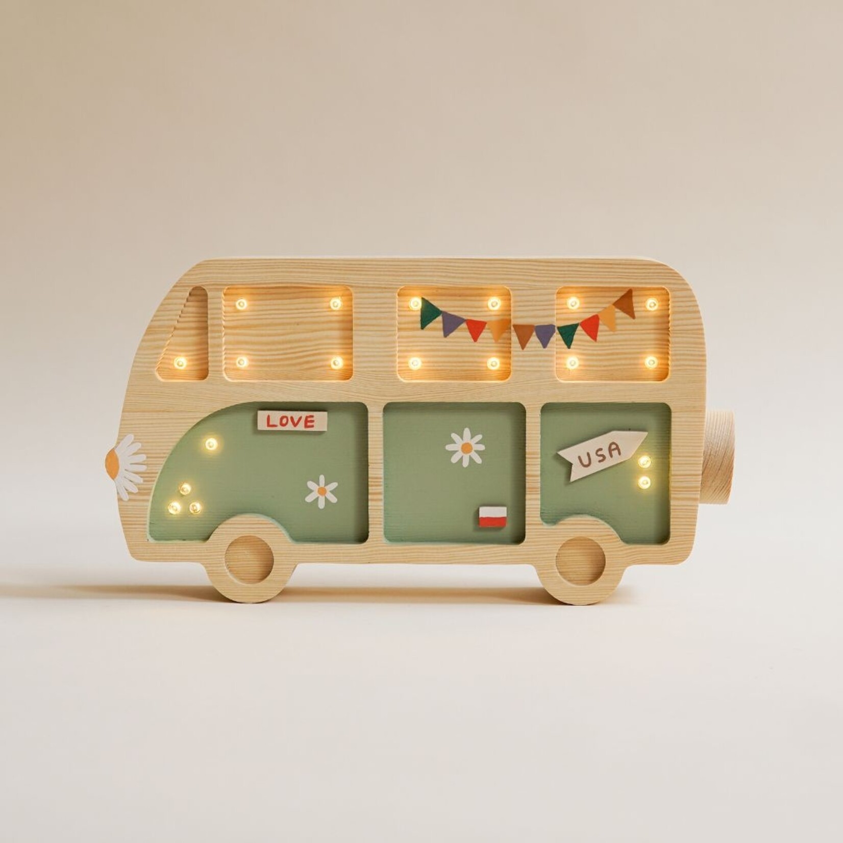 RoomGAGA Houten decoratieve lamp - Hippie Van - Groen