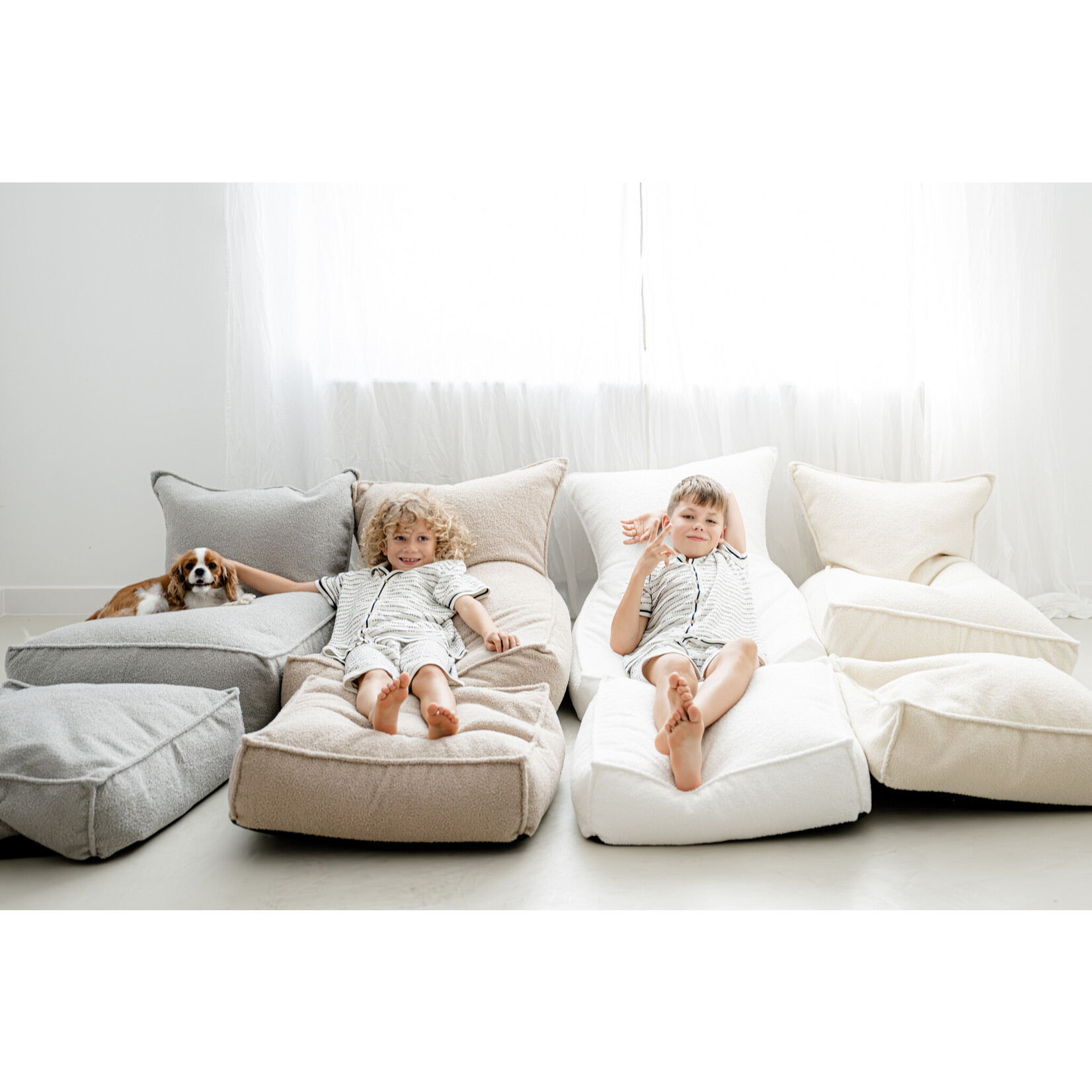 moje. Bouclé Zitzak voor kinderen- Grijs Beanbag