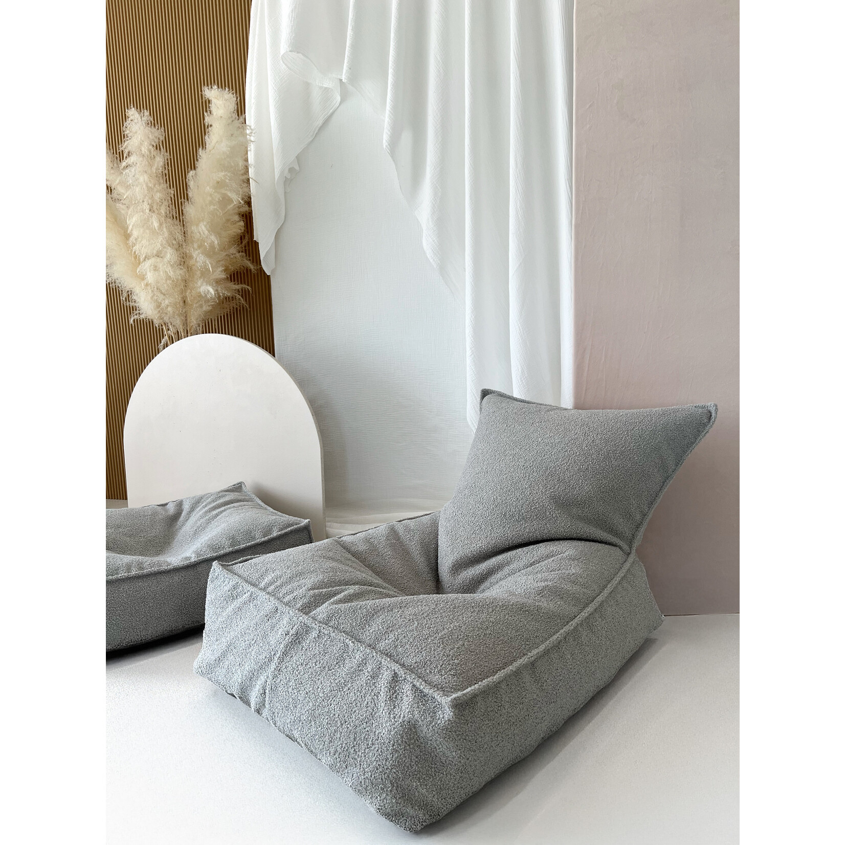 moje. Bouclé Zitzak voor kinderen- Grijs Beanbag