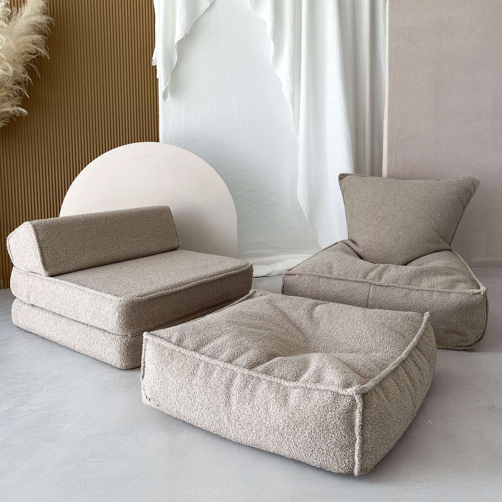 moje. Bouclé Zitzak voor kinderen- Grijs Beanbag