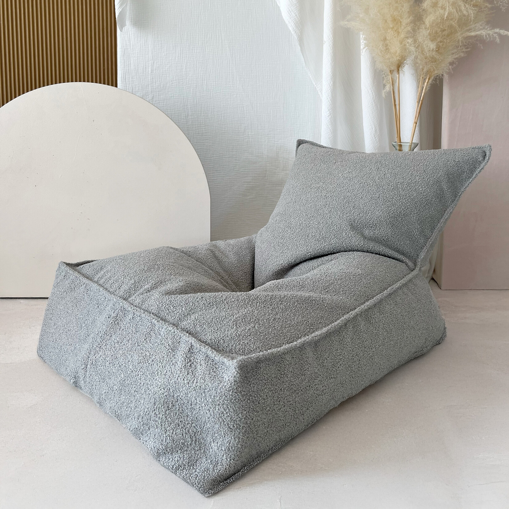 moje. Bouclé Zitzak voor kinderen- Grijs Beanbag