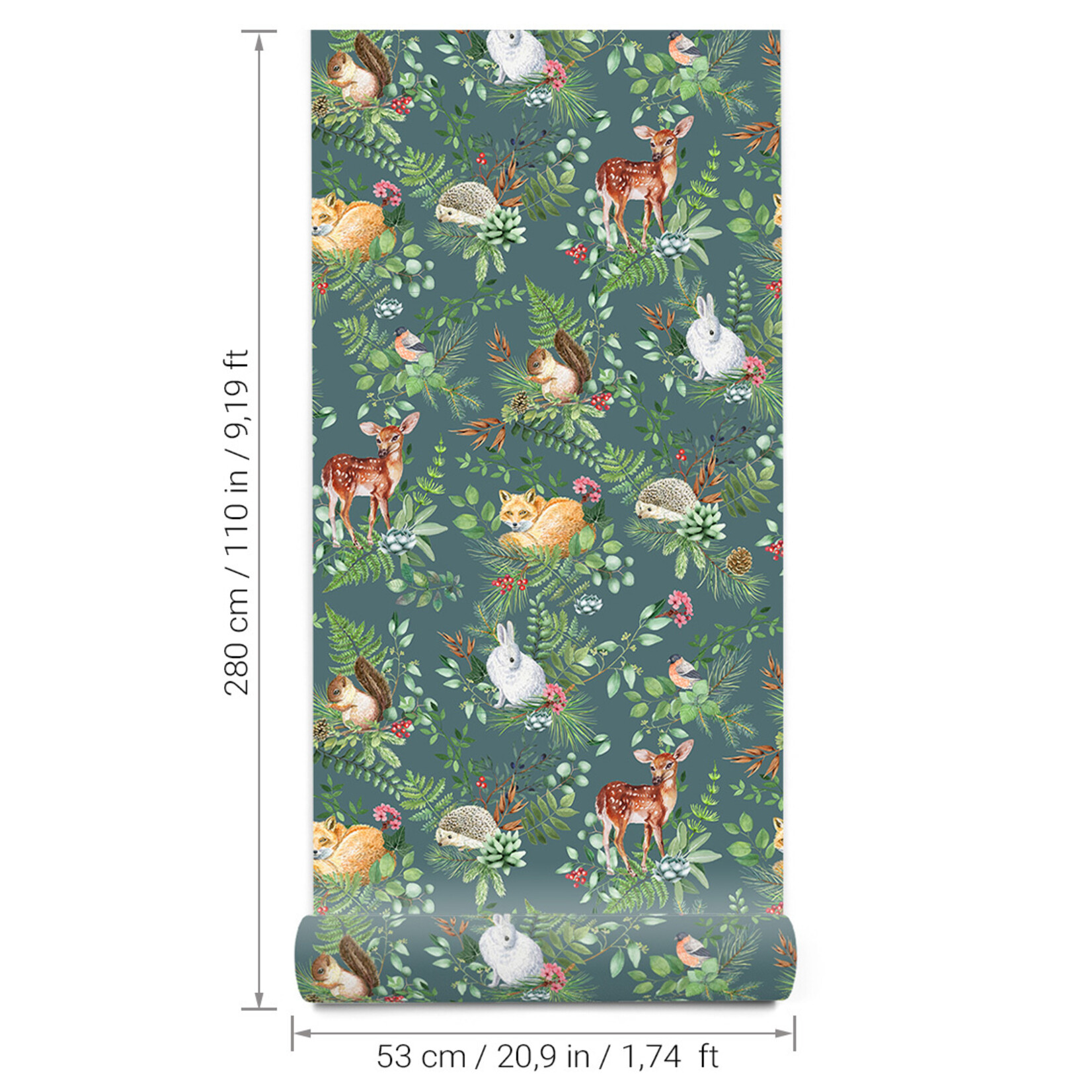 Pastelowe Love Behang - Woodland Green - 2,8 m
