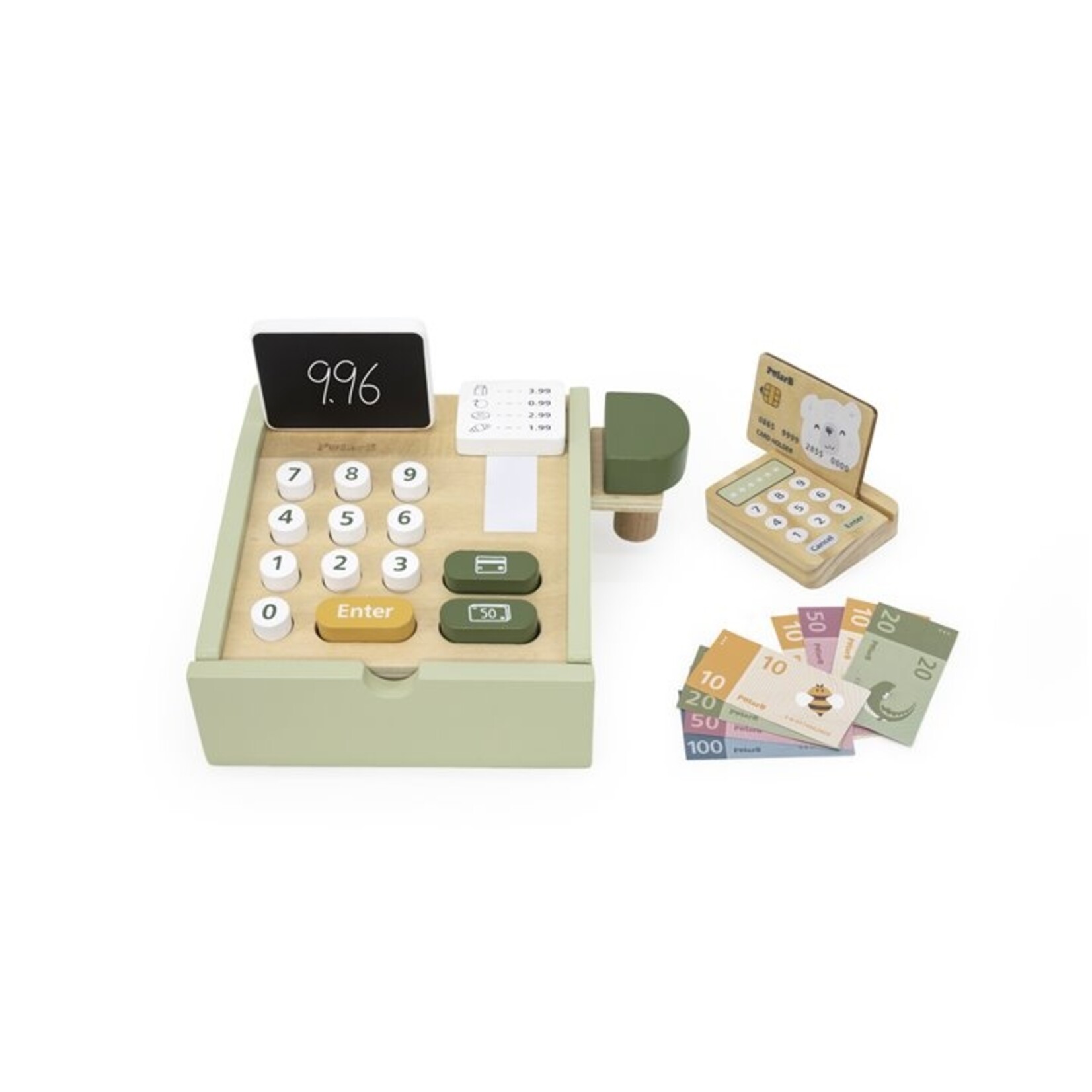 Woet  Houten kassa met accessoires