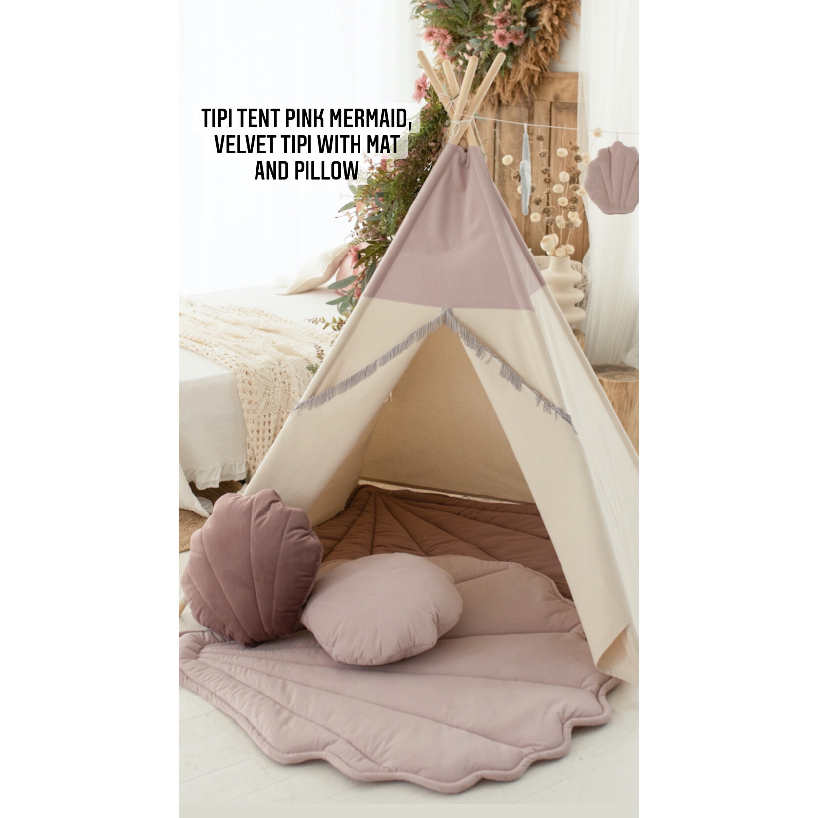 Cozy & Dozy Roze tipi speeltent Pink Mermaid met of zonder velvet schelpmat