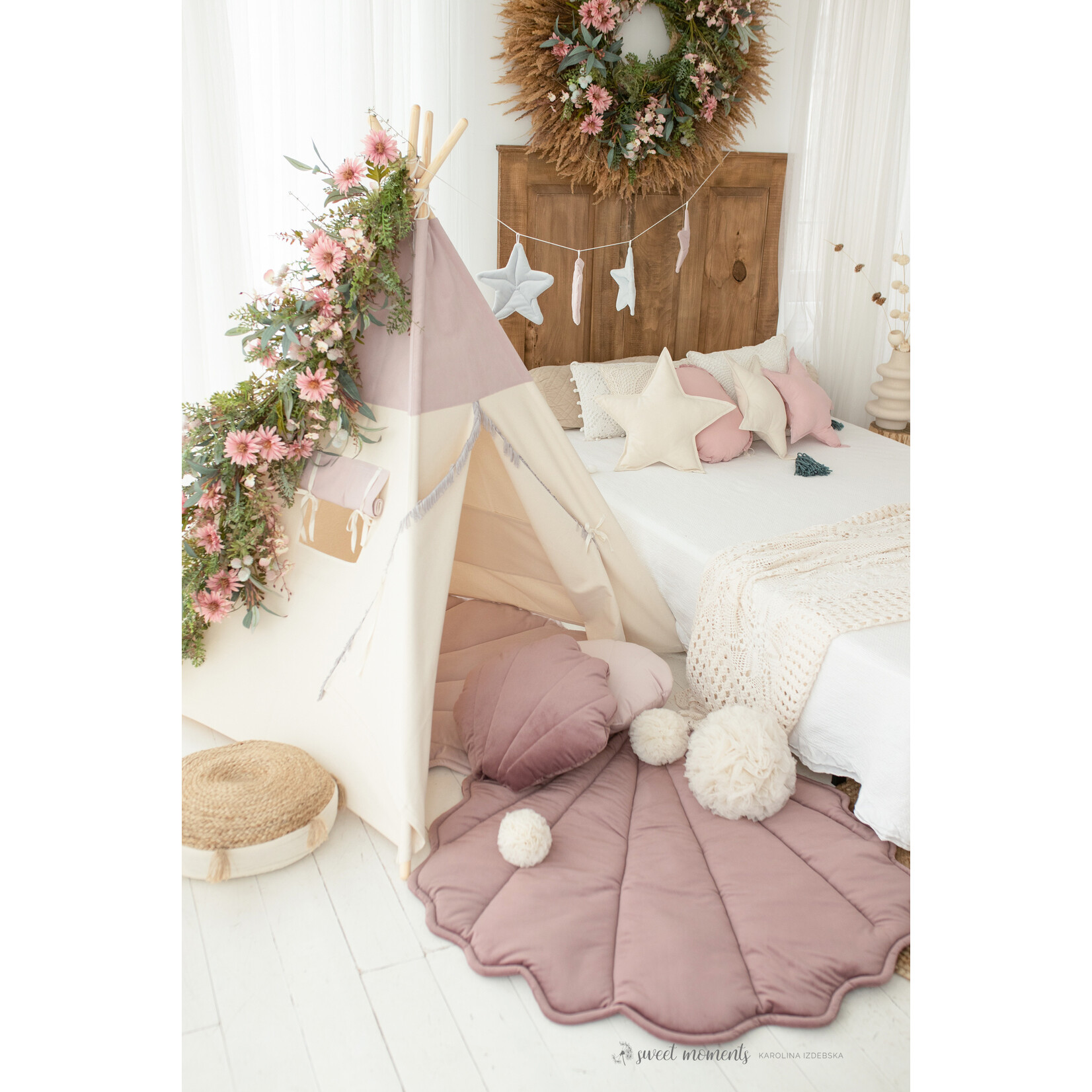 Cozy & Dozy Roze tipi speeltent Pink Mermaid met of zonder velvet schelpmat