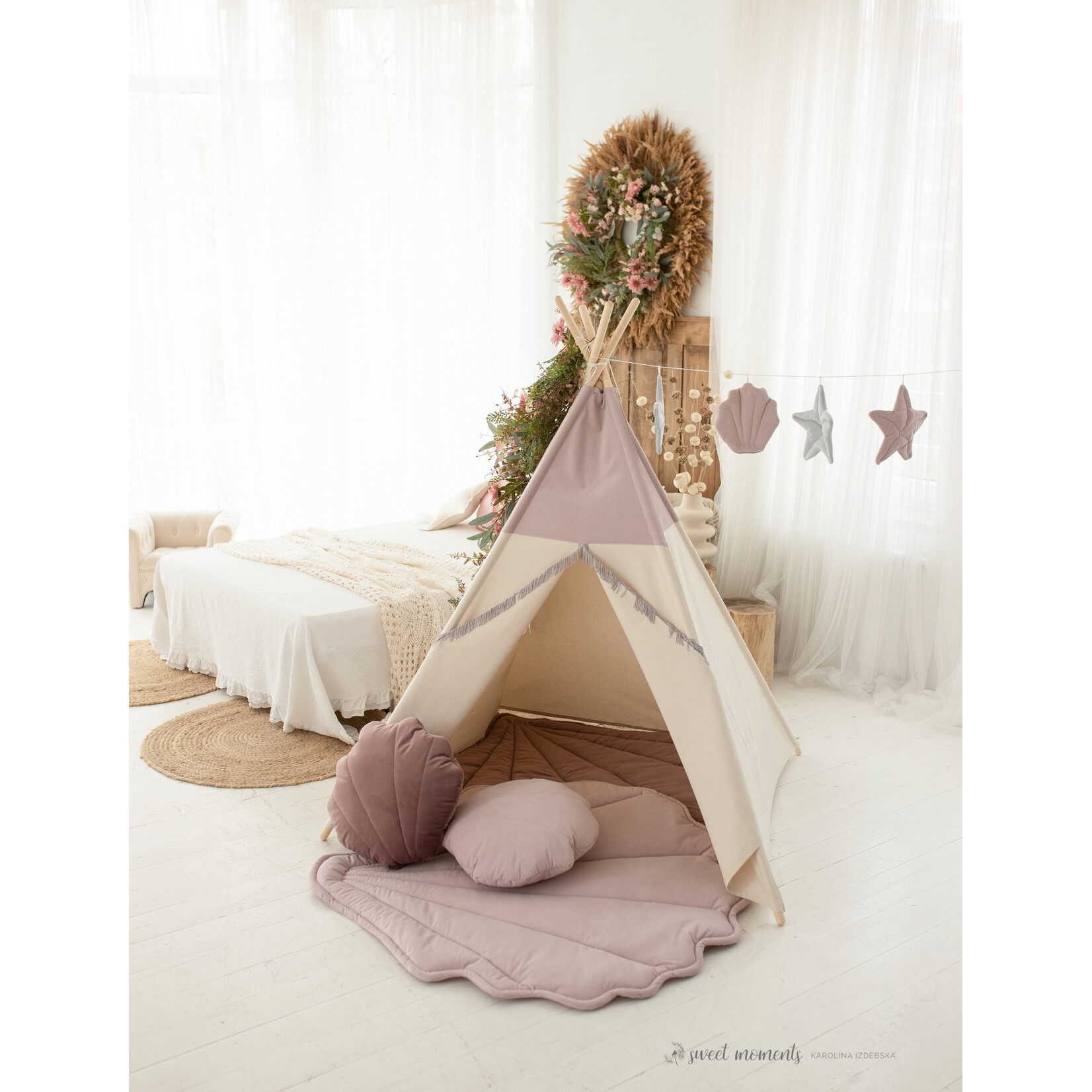 Cozy & Dozy Roze tipi speeltent Pink Mermaid met of zonder velvet schelpmat