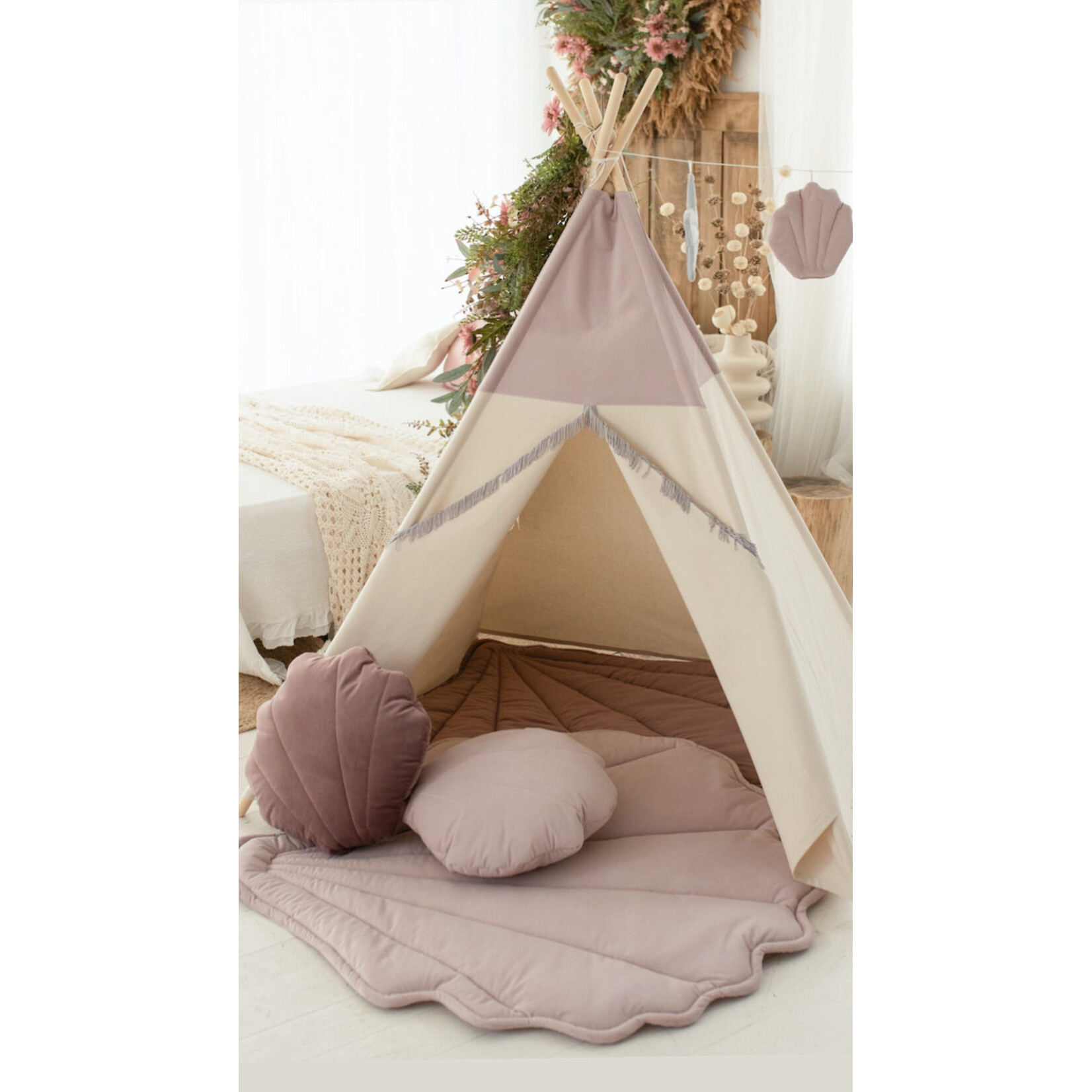 Cozy & Dozy Roze tipi speeltent Pink Mermaid met of zonder velvet schelpmat