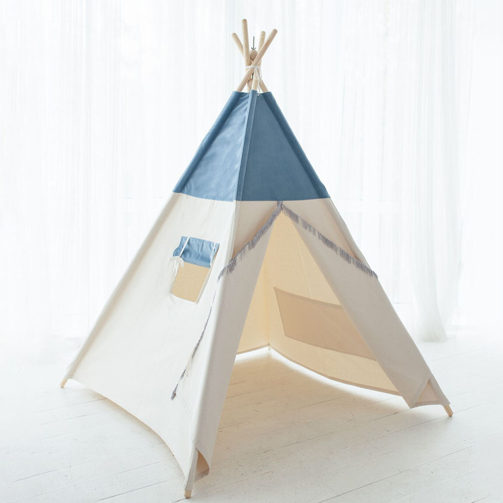 Cozy & Dozy Blauwe tipi speeltent Blue Sea met of zonder velvet schelpmat