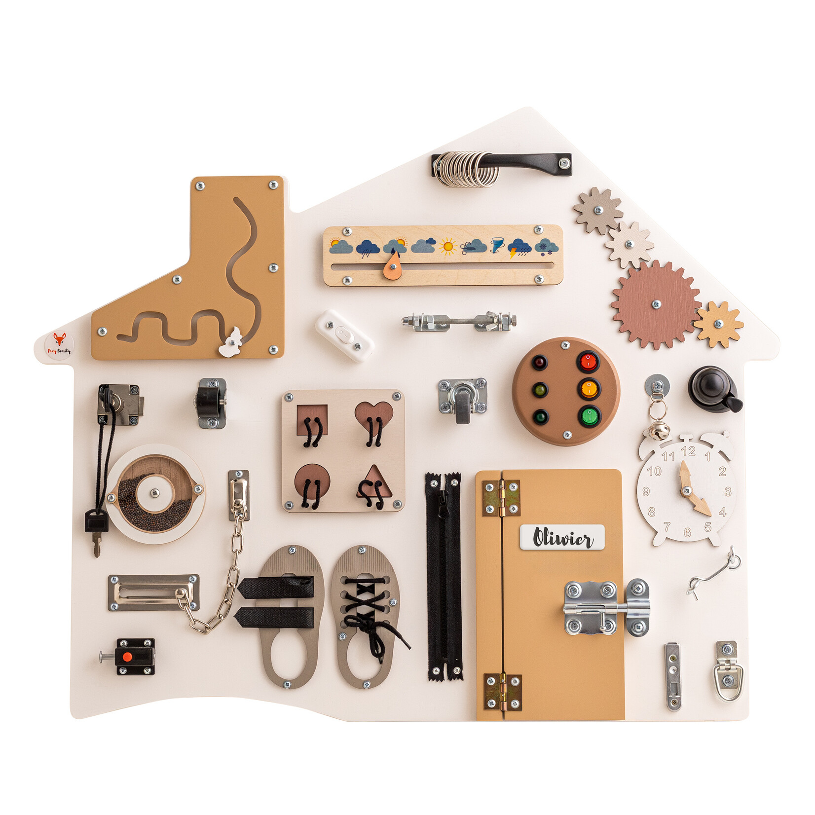 FOXY family Sensorisch Bord - Huisje Wit - met standaard of voor wandmontage
