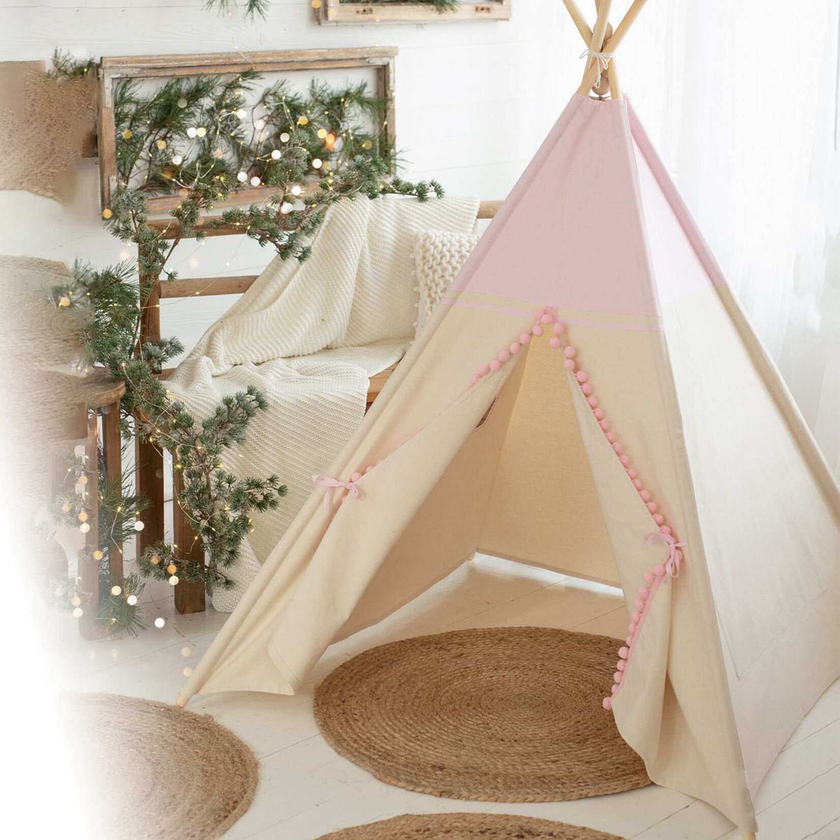 Cozy & Dozy Tipi tent - Roze met pompons