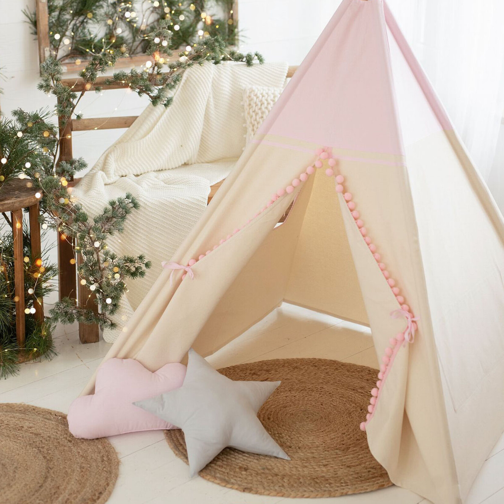 Cozy & Dozy Tipi tent - Roze met pompons