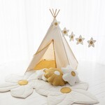 Cozy & Dozy Set Tipi tent - Daisy - crème met pompons en bloemen accessoires