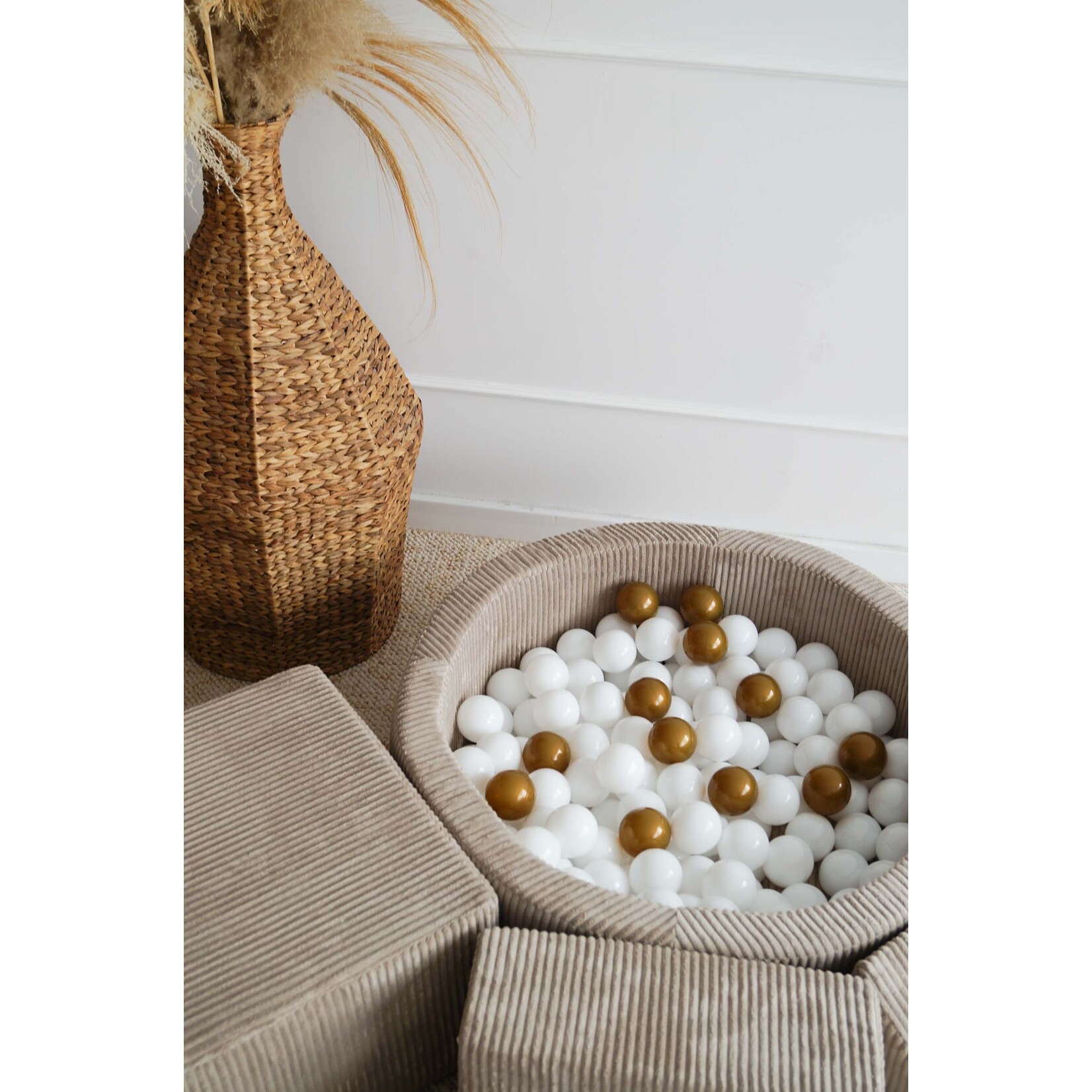 moje. Speelset 3 elementen + Rib Ballenbad 90x30 - Dark Beige incl. 200 ballen