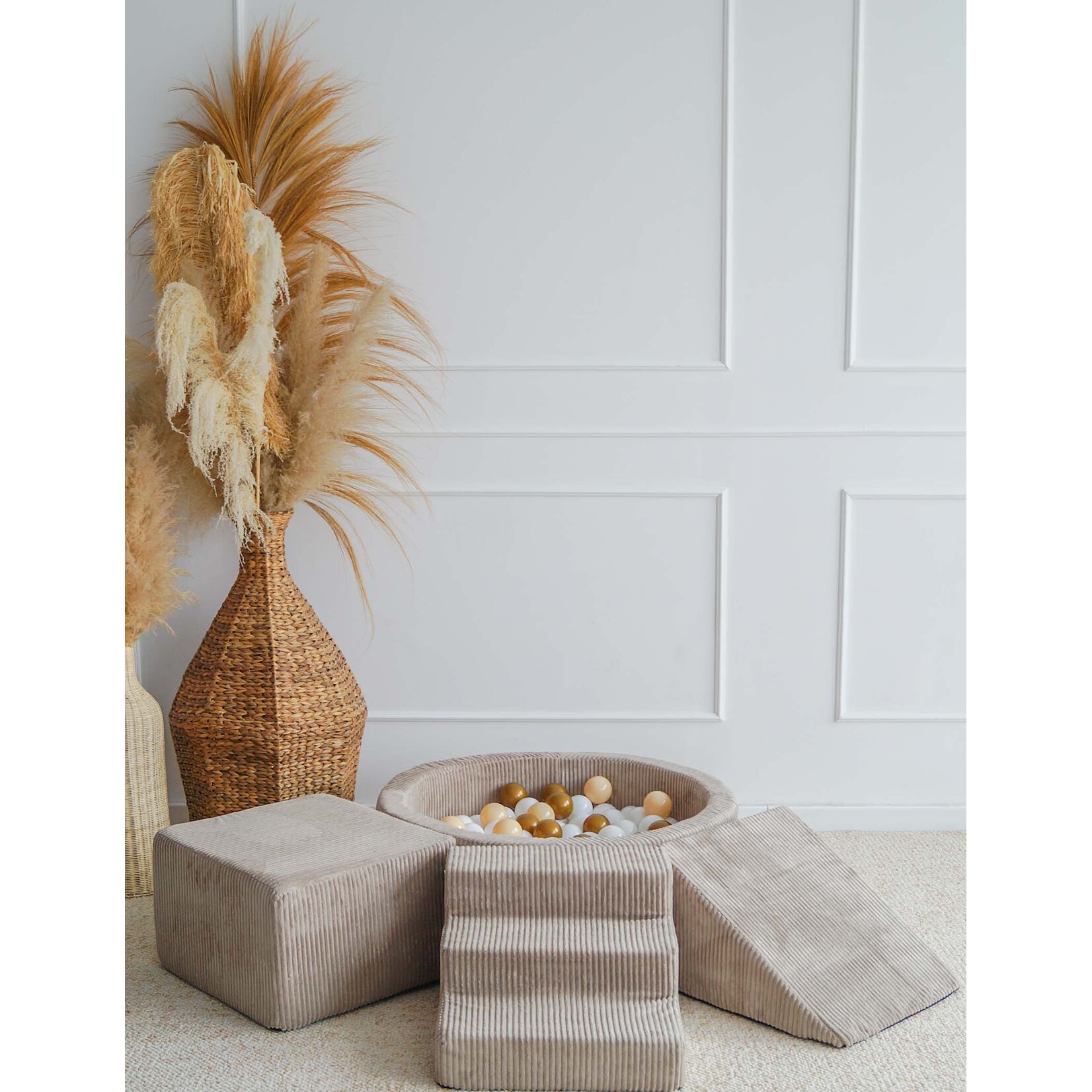 moje. Speelset 3 elementen + Rib Ballenbad 90x30 - Dark Beige incl. 200 ballen