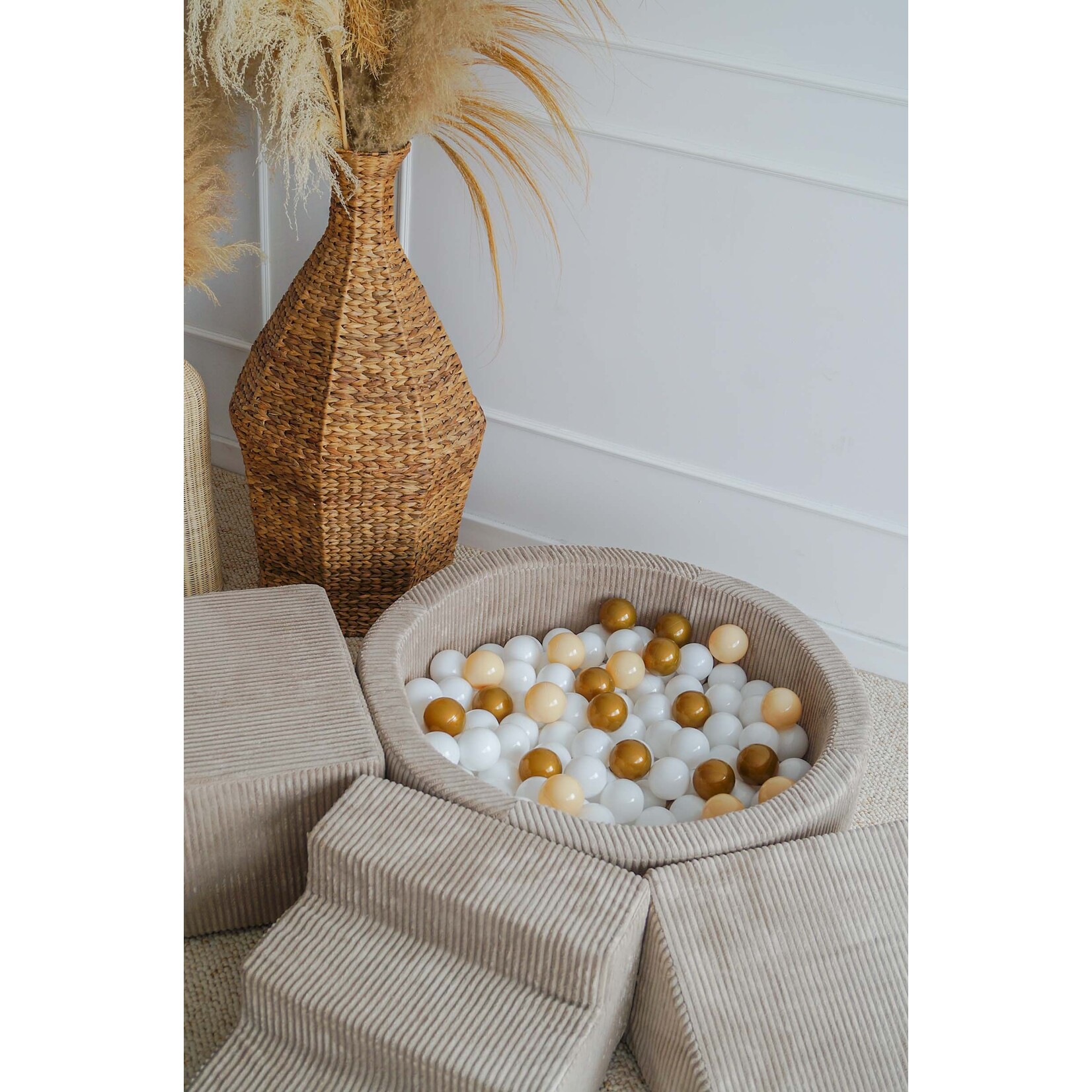 moje. Speelset 3 elementen + Rib Ballenbad 90x30 - Dark Beige incl. 200 ballen