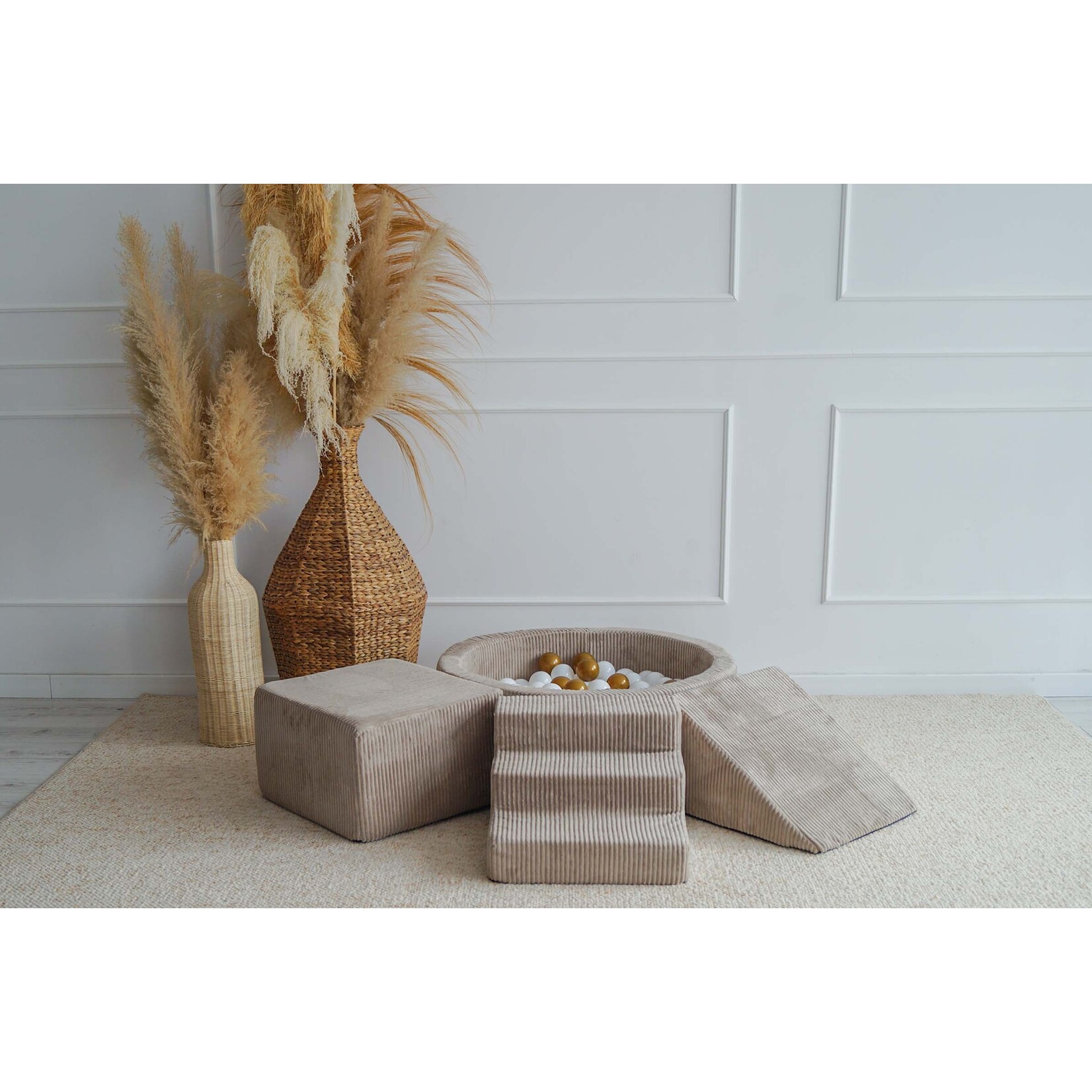 moje. Speelset 3 elementen + Rib Ballenbad 90x30 - Dark Beige incl. 200 ballen