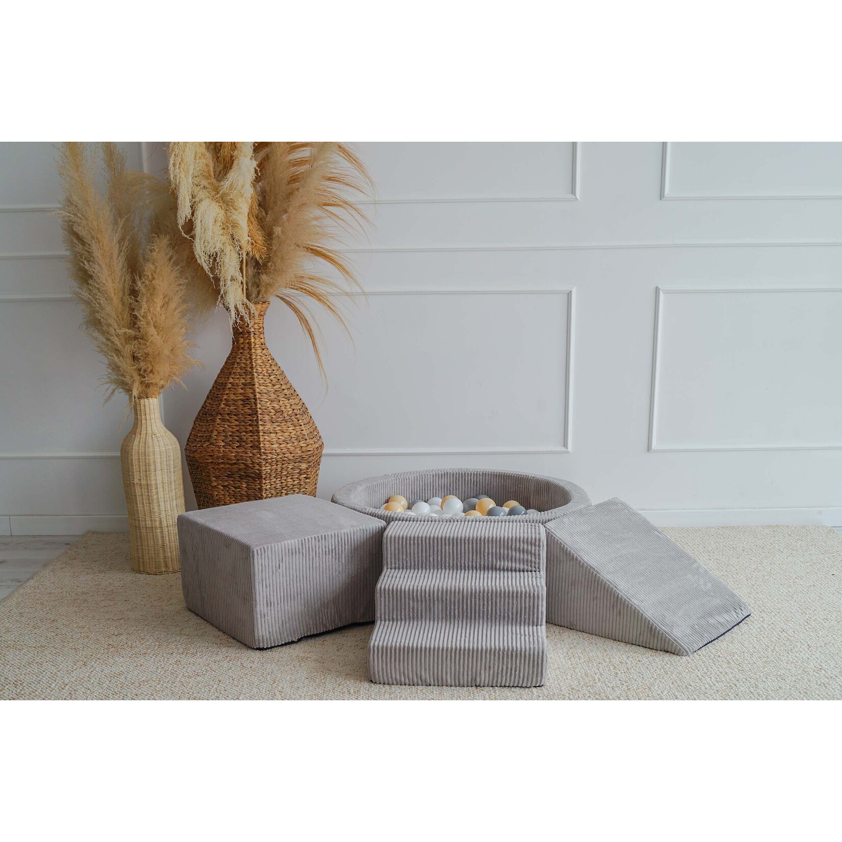 moje. Speelset 3 elementen + Rib Ballenbad 90x30 - Grey incl. 200 ballen