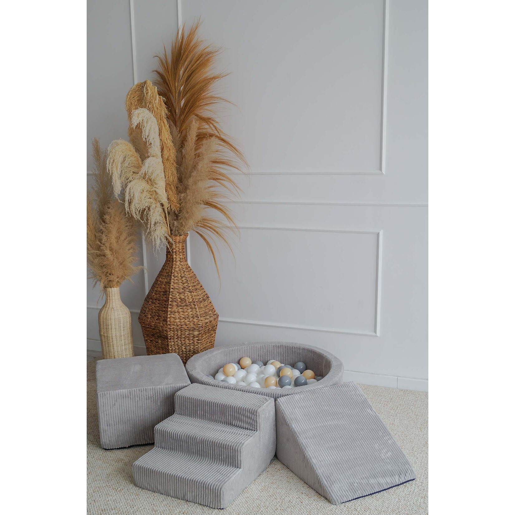 moje. Speelset 3 elementen + Rib Ballenbad 90x30 - Grey incl. 200 ballen